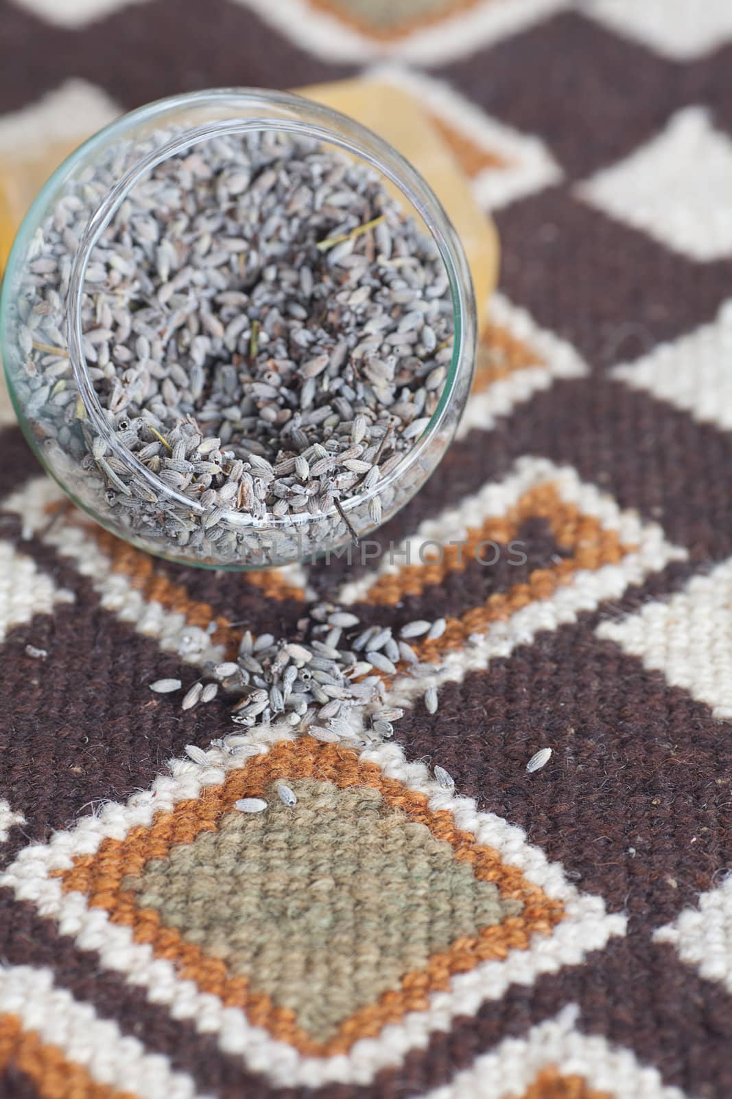 lavender in bowl on ethnic mat