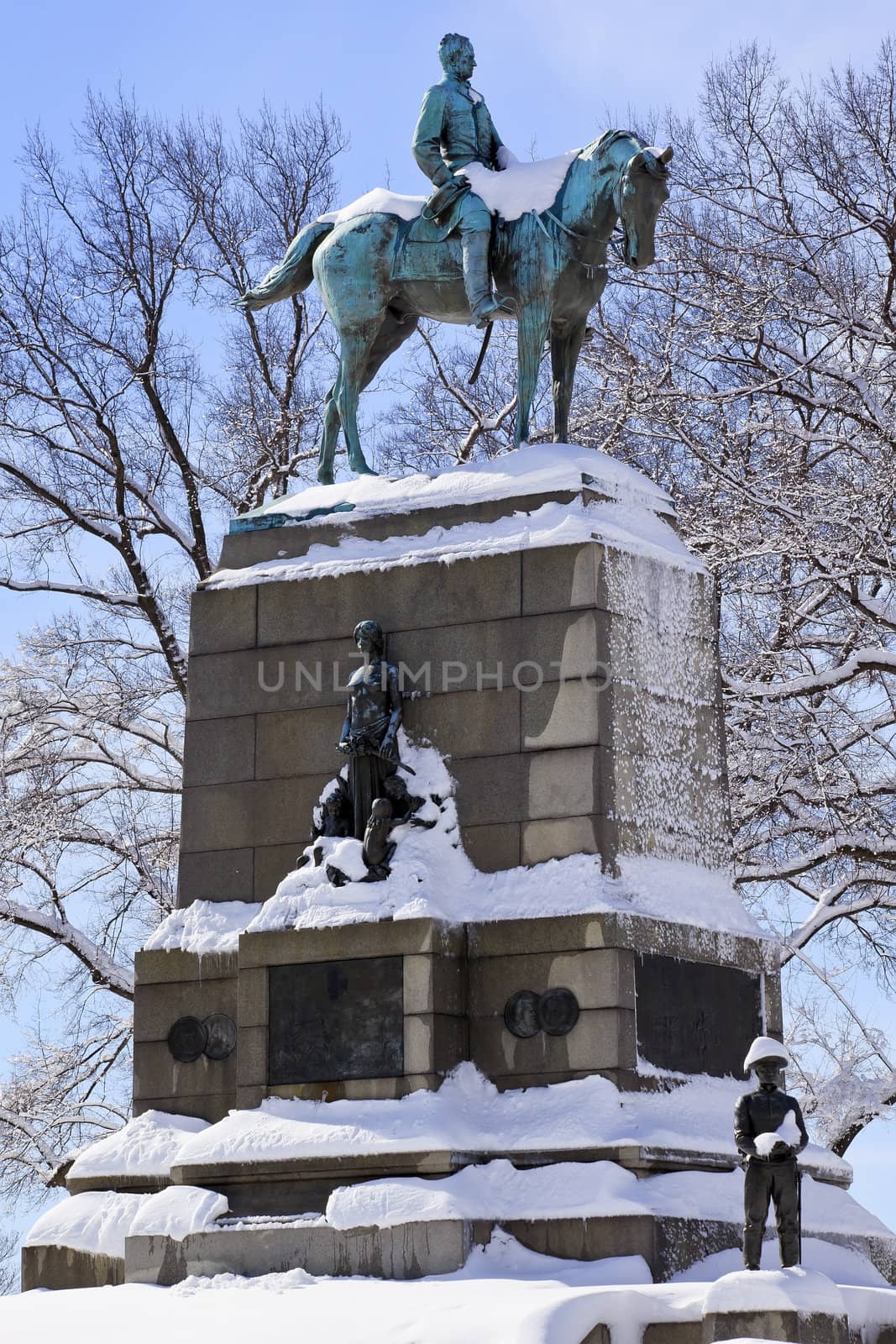General William Tecumseh Sherman, famous civil war hero, Statue Pennsylvania Avenue After the Snowstorm With Snowy Trees Washington DC