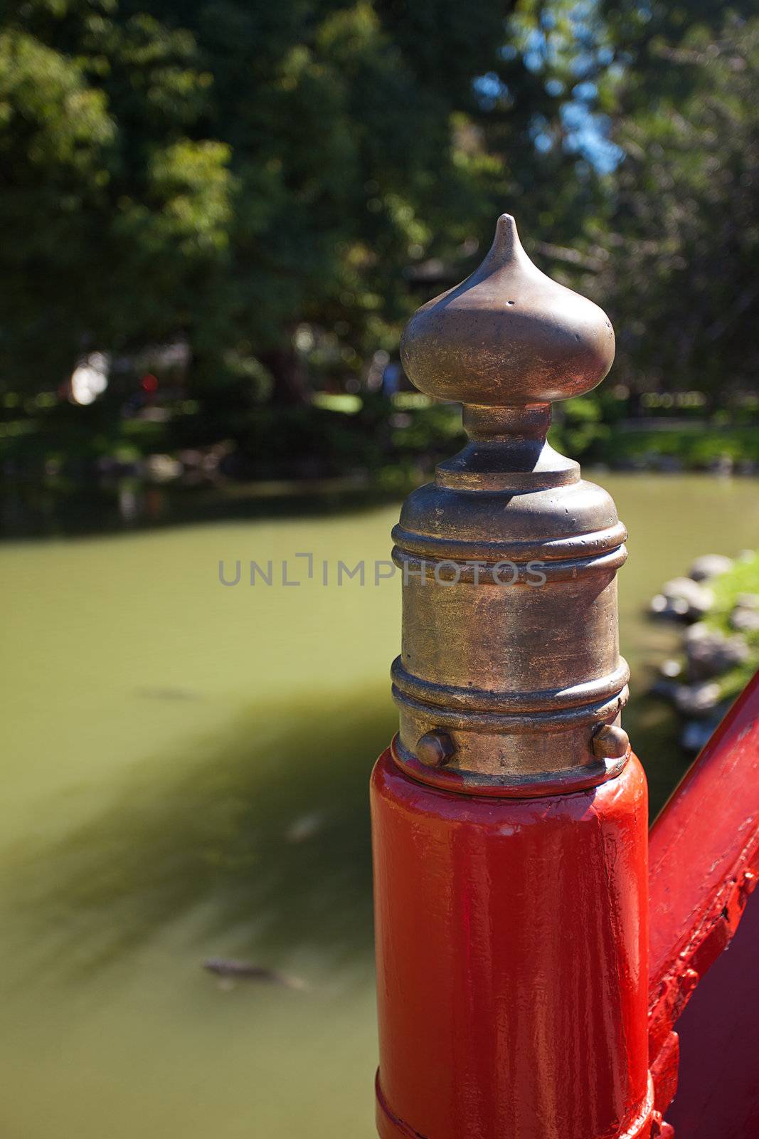 element of the red bridge in Japanese Garden