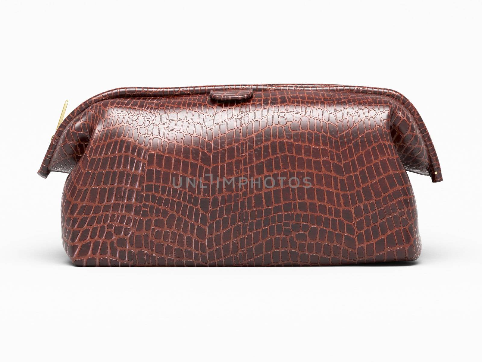Leather clutch isolated closeup on a light background