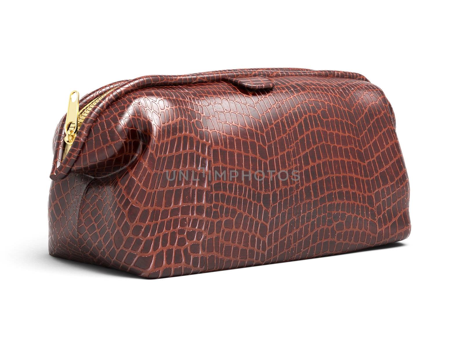 Leather clutch isolated closeup on a light background