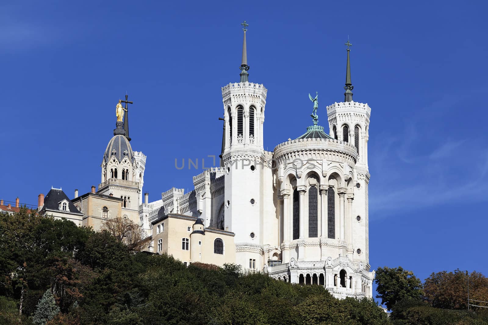 famous Lyon basilica in the blue sky 