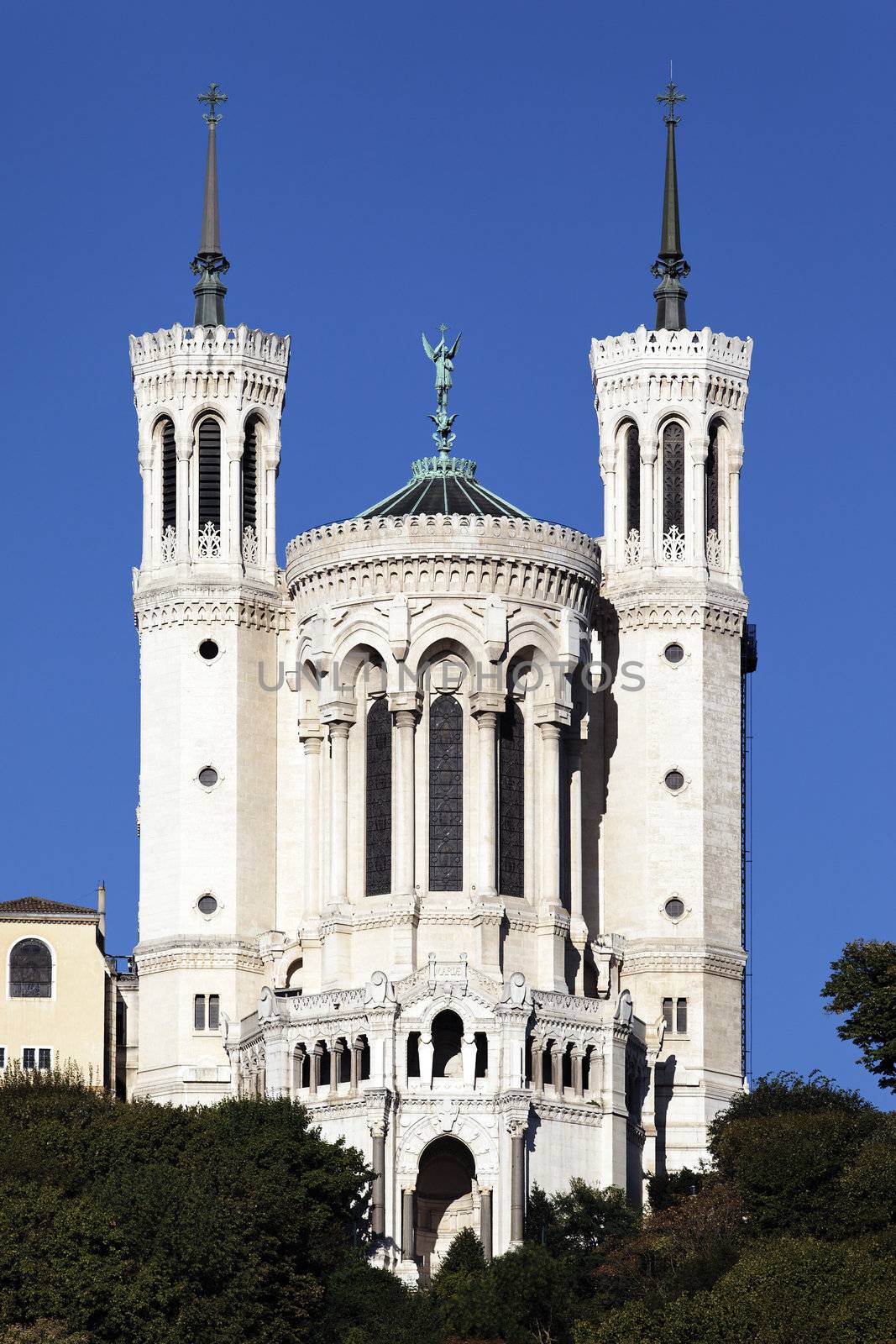 front of lyon basilica and blue sky 