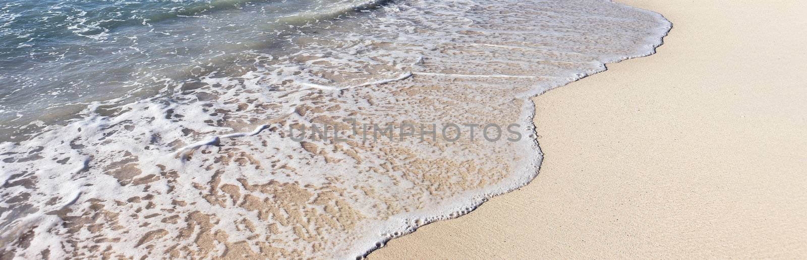 part of mexican beach with wave on the sand, panoramic view