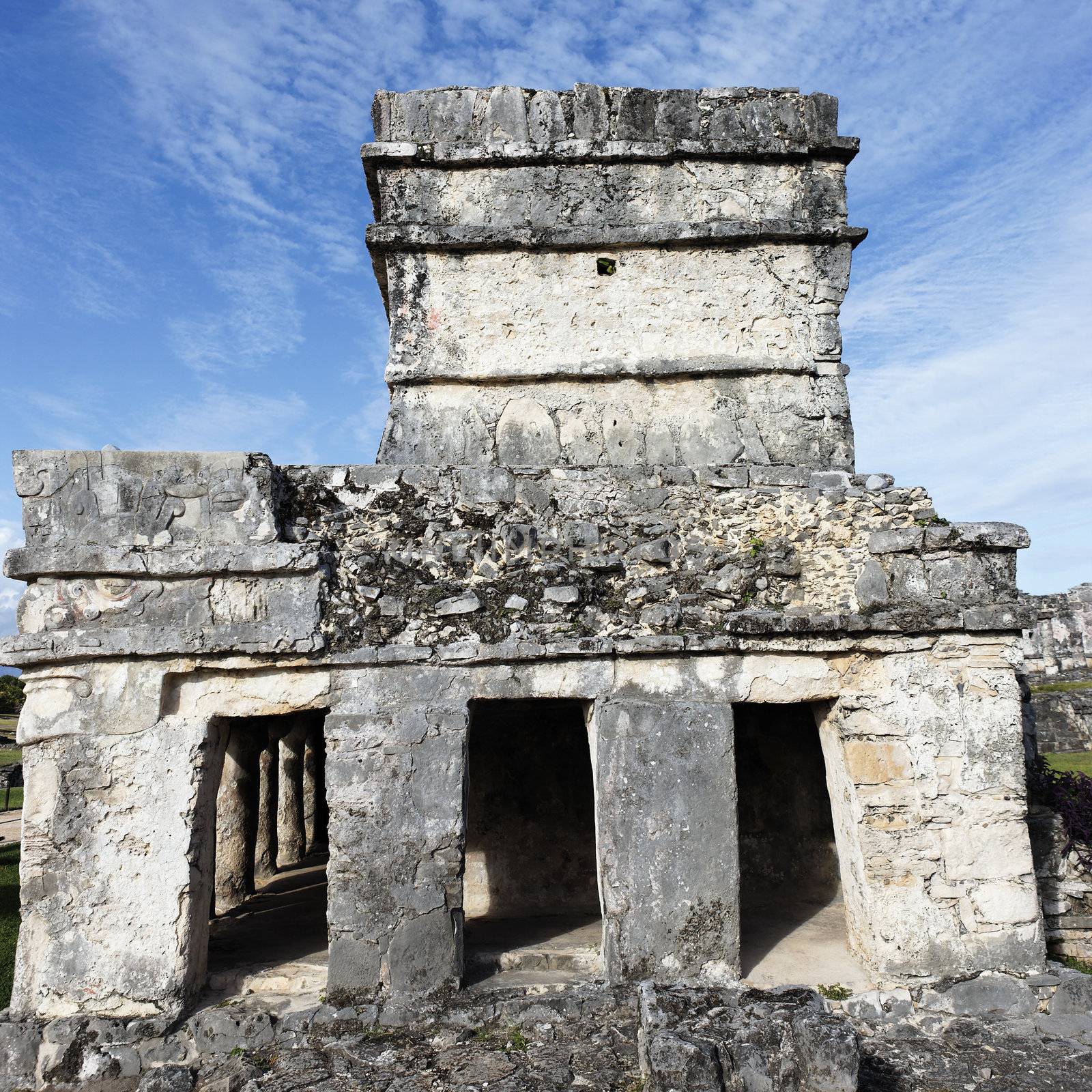 the famous temple of frescoes in december, tulum, mexico 