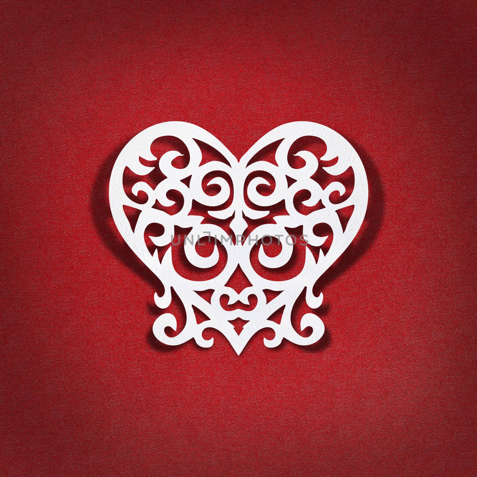 the heart of the white paper on red background