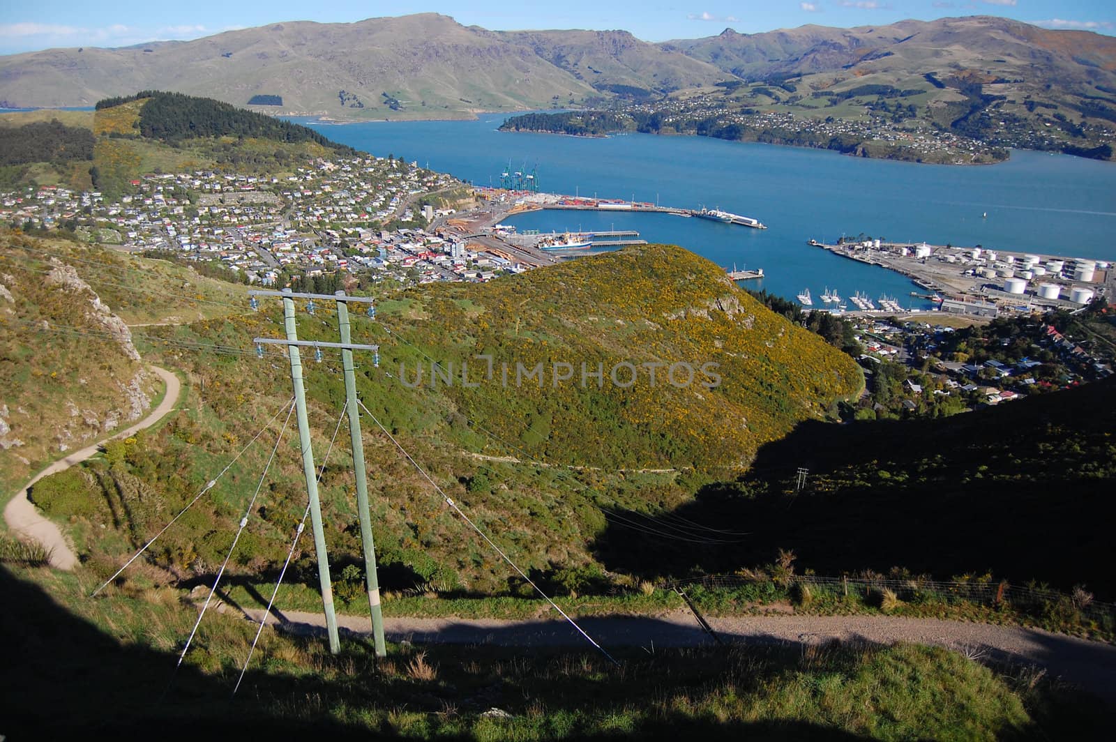 Lyttelton town harbor hill view, New Zealand