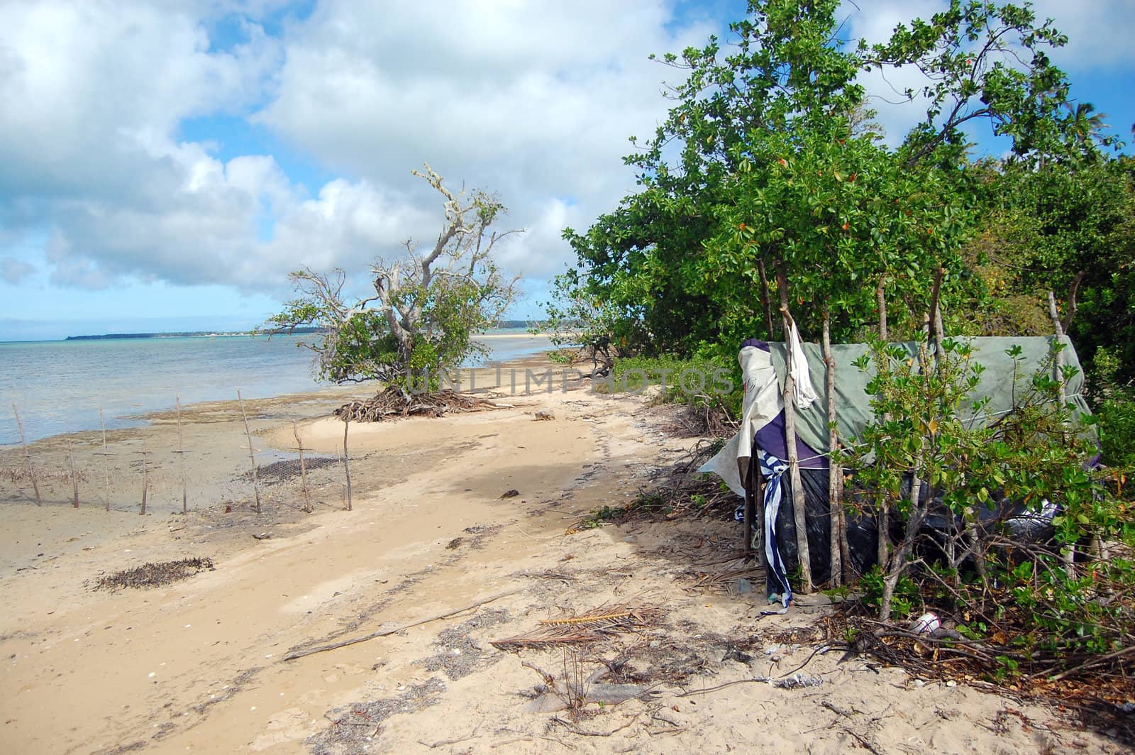 Fishing barrack at sea coast, South Pacific, Tonga