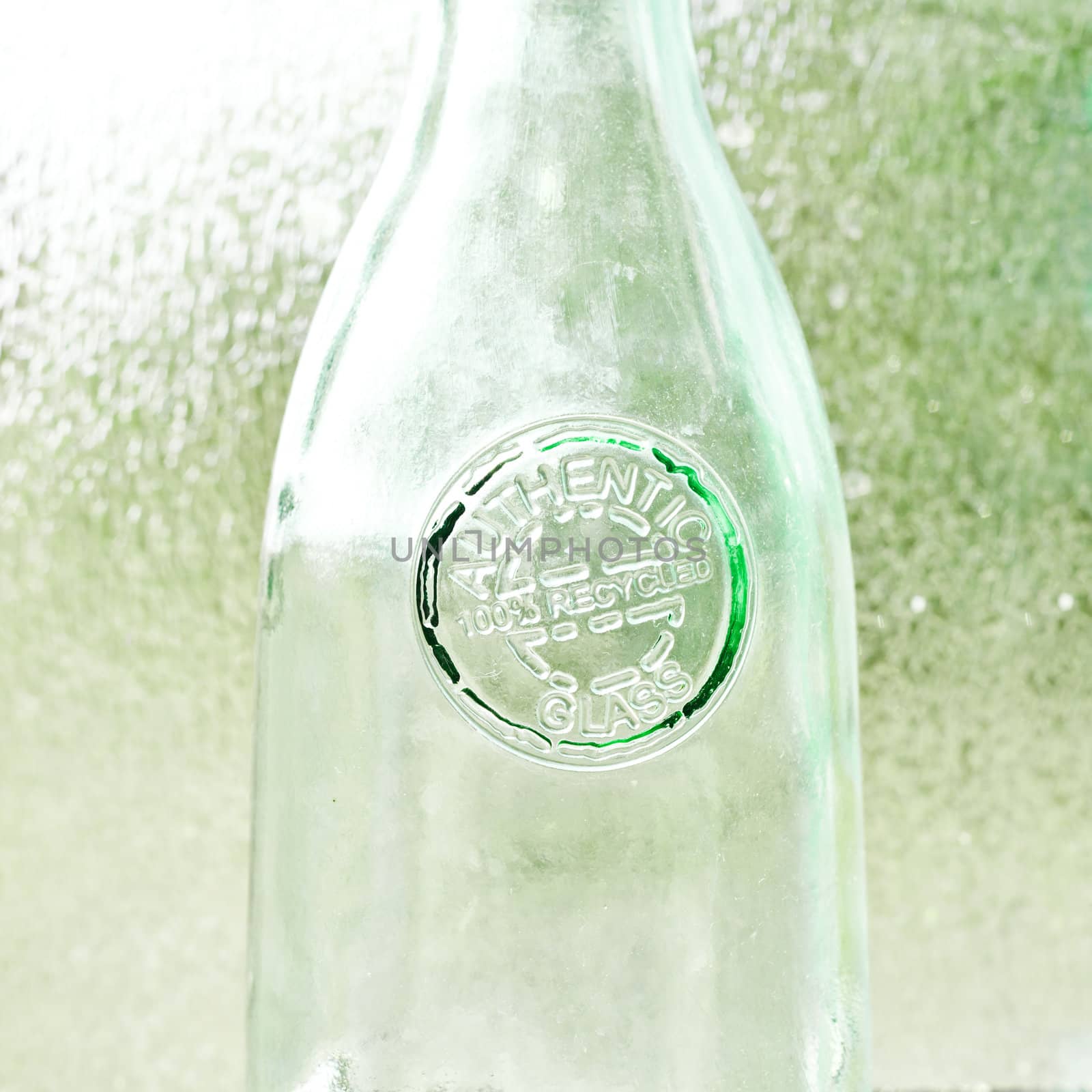 Close up of a recycled glass bottle