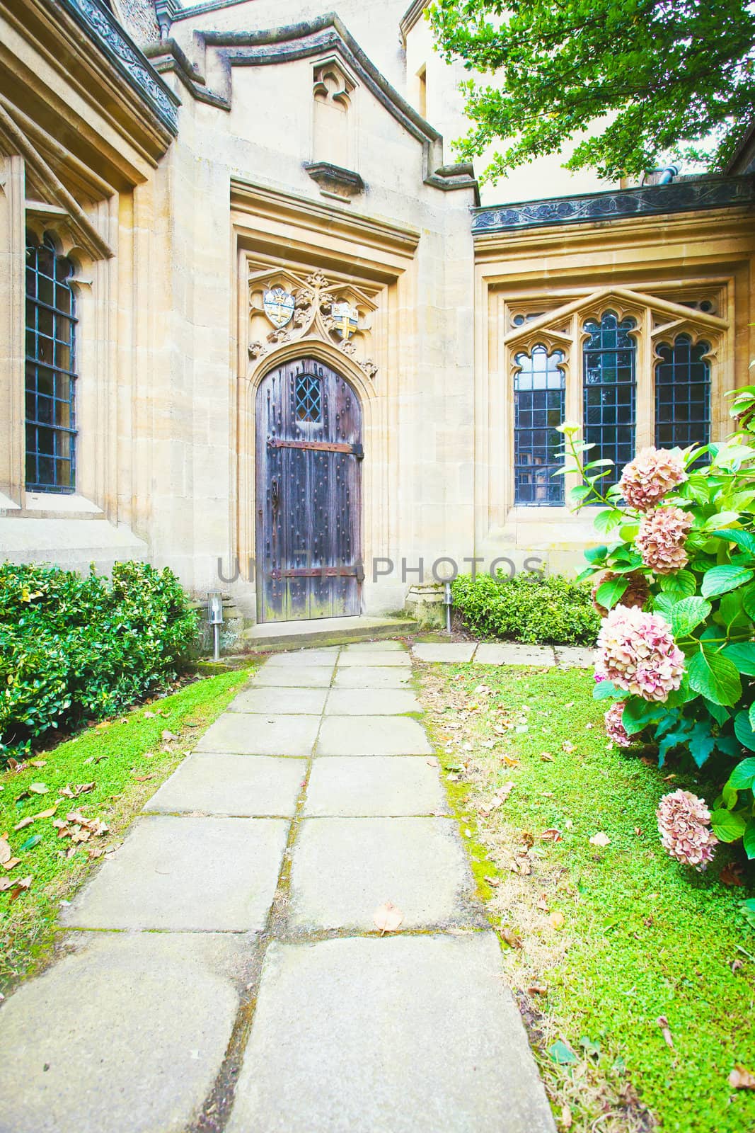 Path leading up to a church door at St Edmundsbruy Cathedral, UK