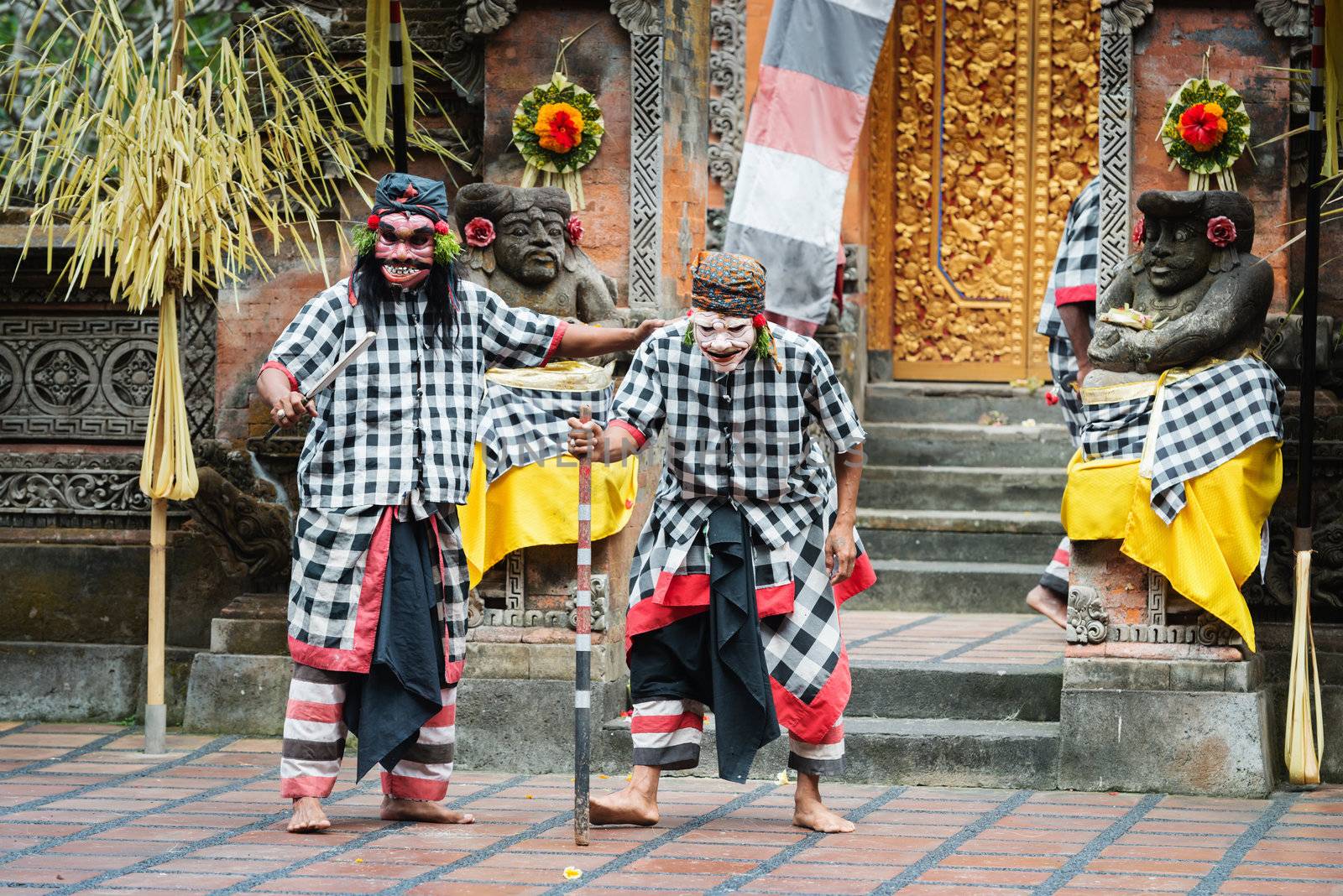 UBUD, BALI, INDONESIA - SEP 21: Actors in masks of Barong Dance show, the traditional balinese performance on Sep 21, 2012 in Ubud, Bali, Indonesia. The show is popular tourist attraction on Bali.