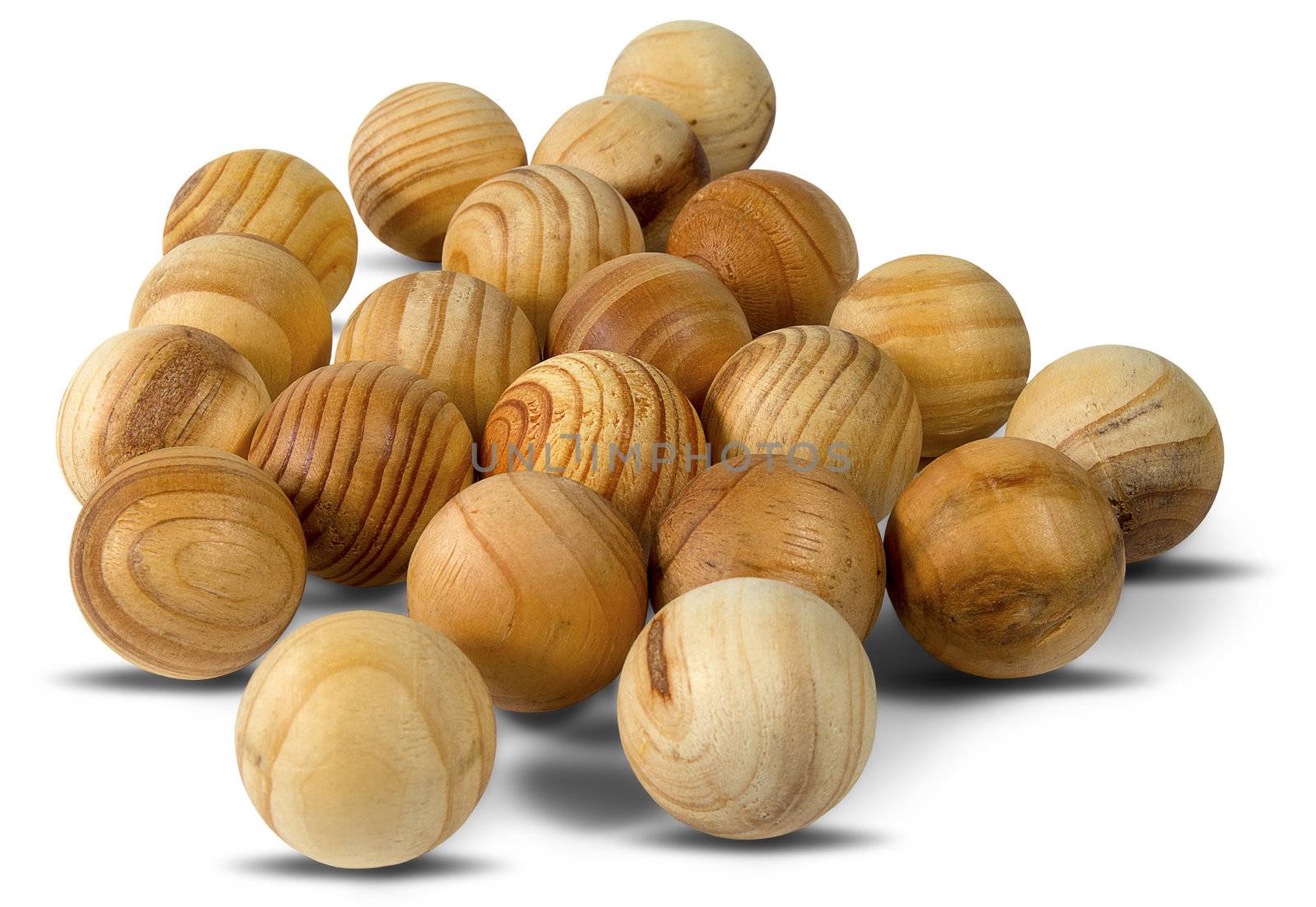 Wooden balls isolated on white background
