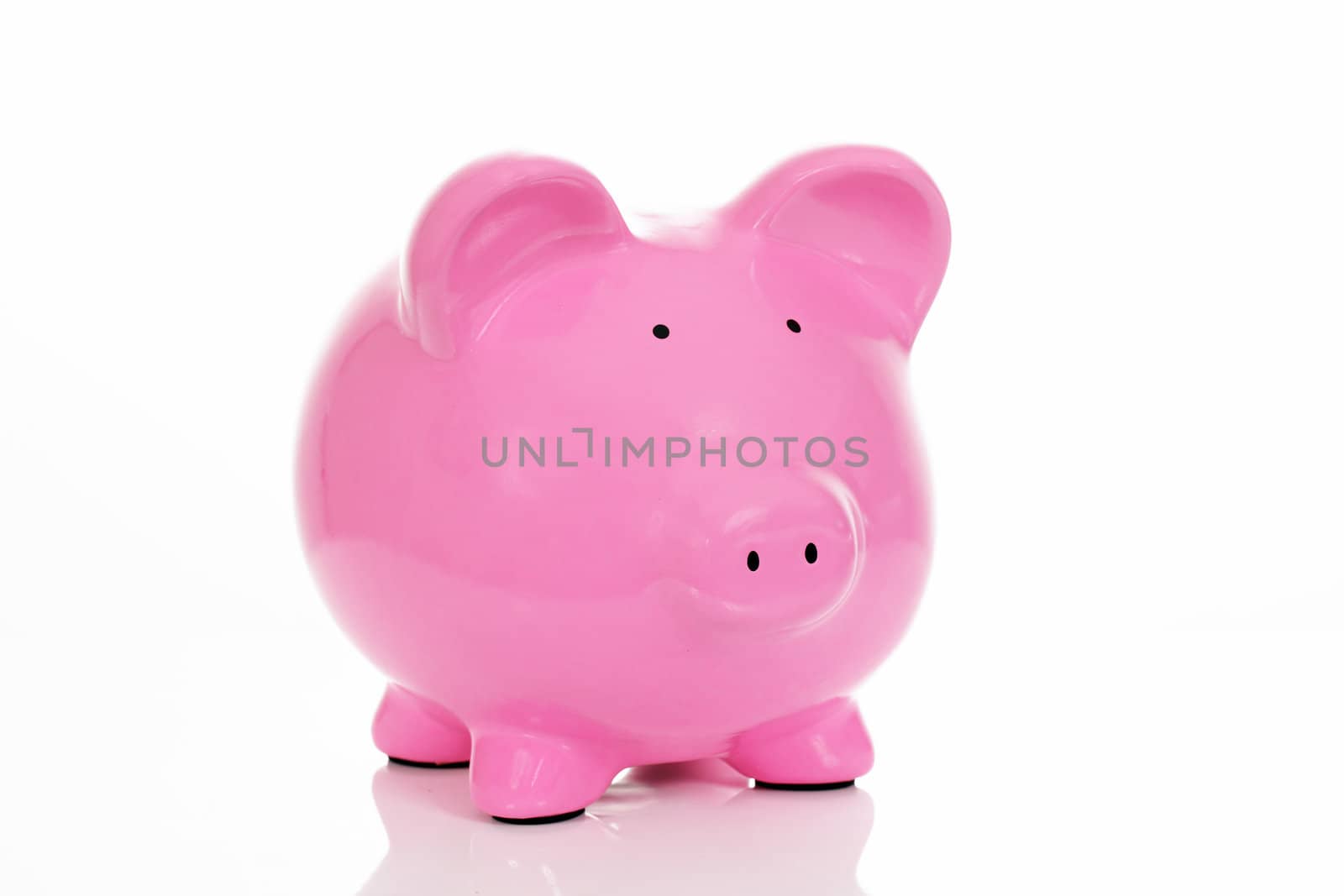 Pink piggy bank, isolated on white in studio