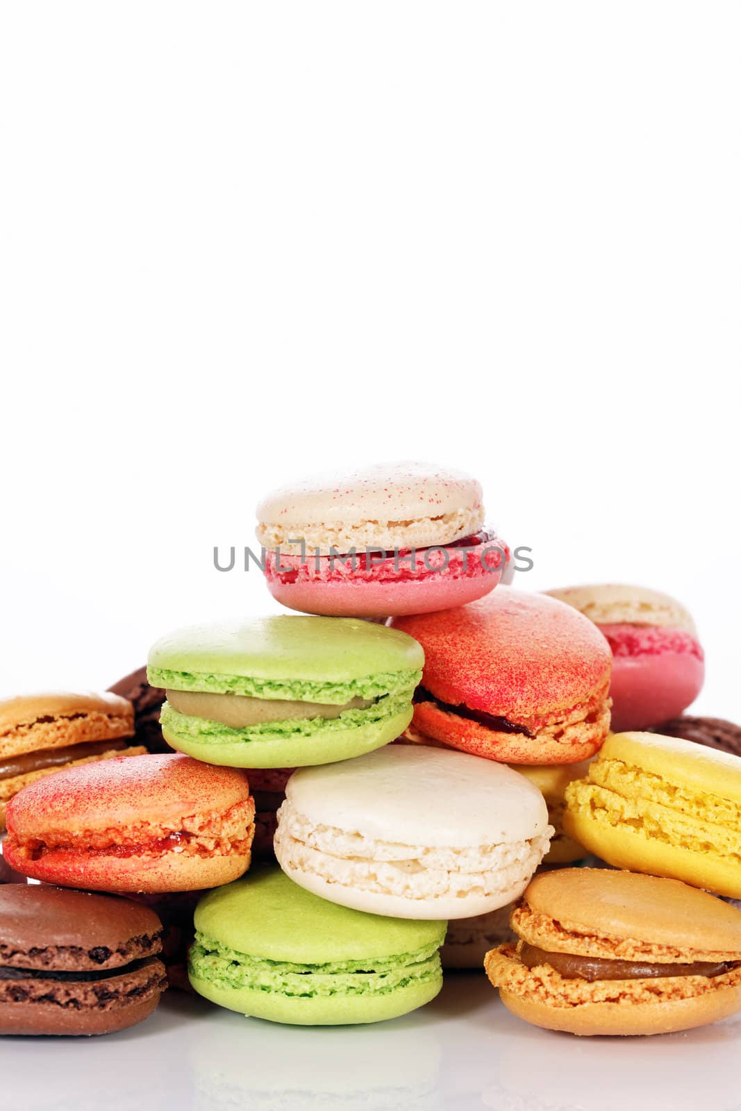 Macaroons assortment isolated in white background 