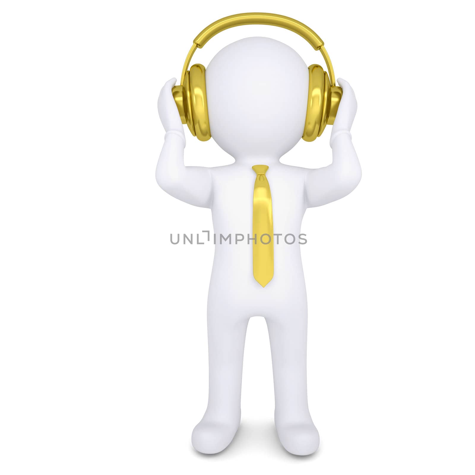 3d white man with the golden headphones by cherezoff