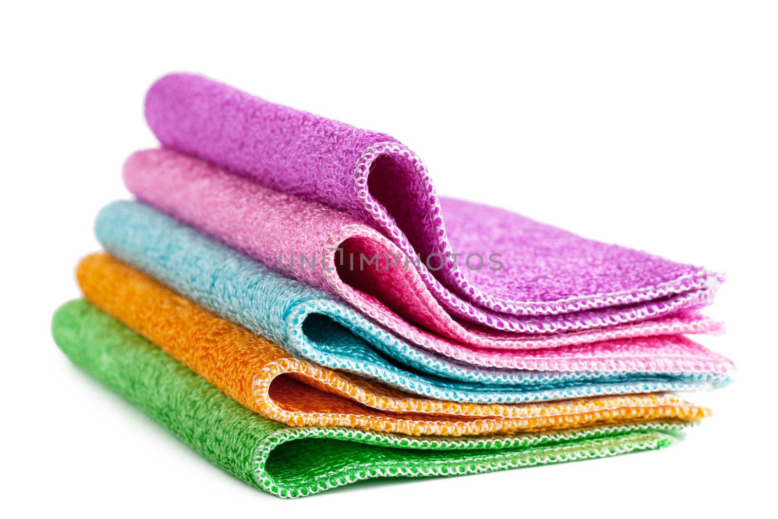 Closeup view of pile of colorful cleaning rags