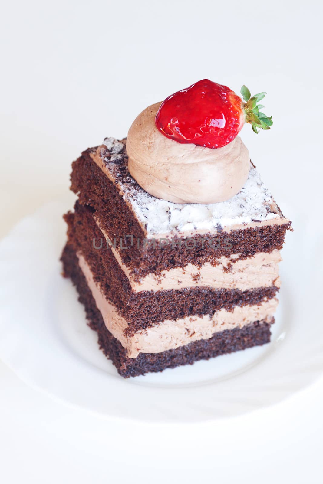 beautiful cake with strawberry on white background