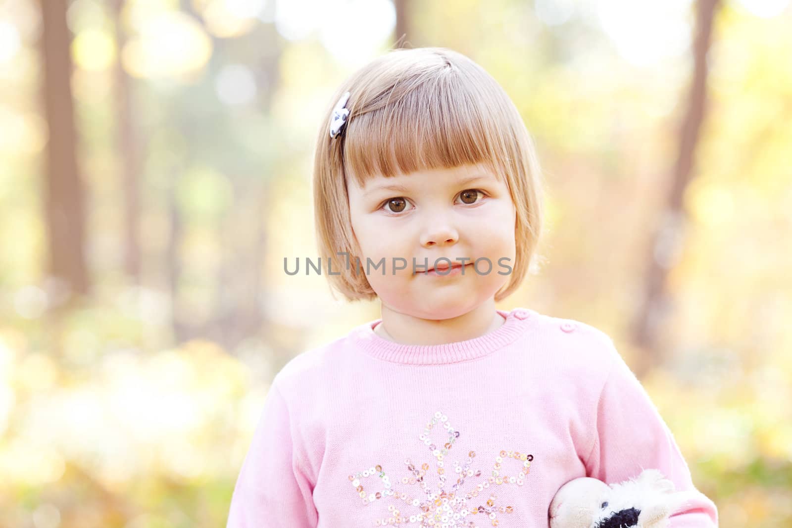 portrait of a beautiful little girl in the autumn forest by jannyjus