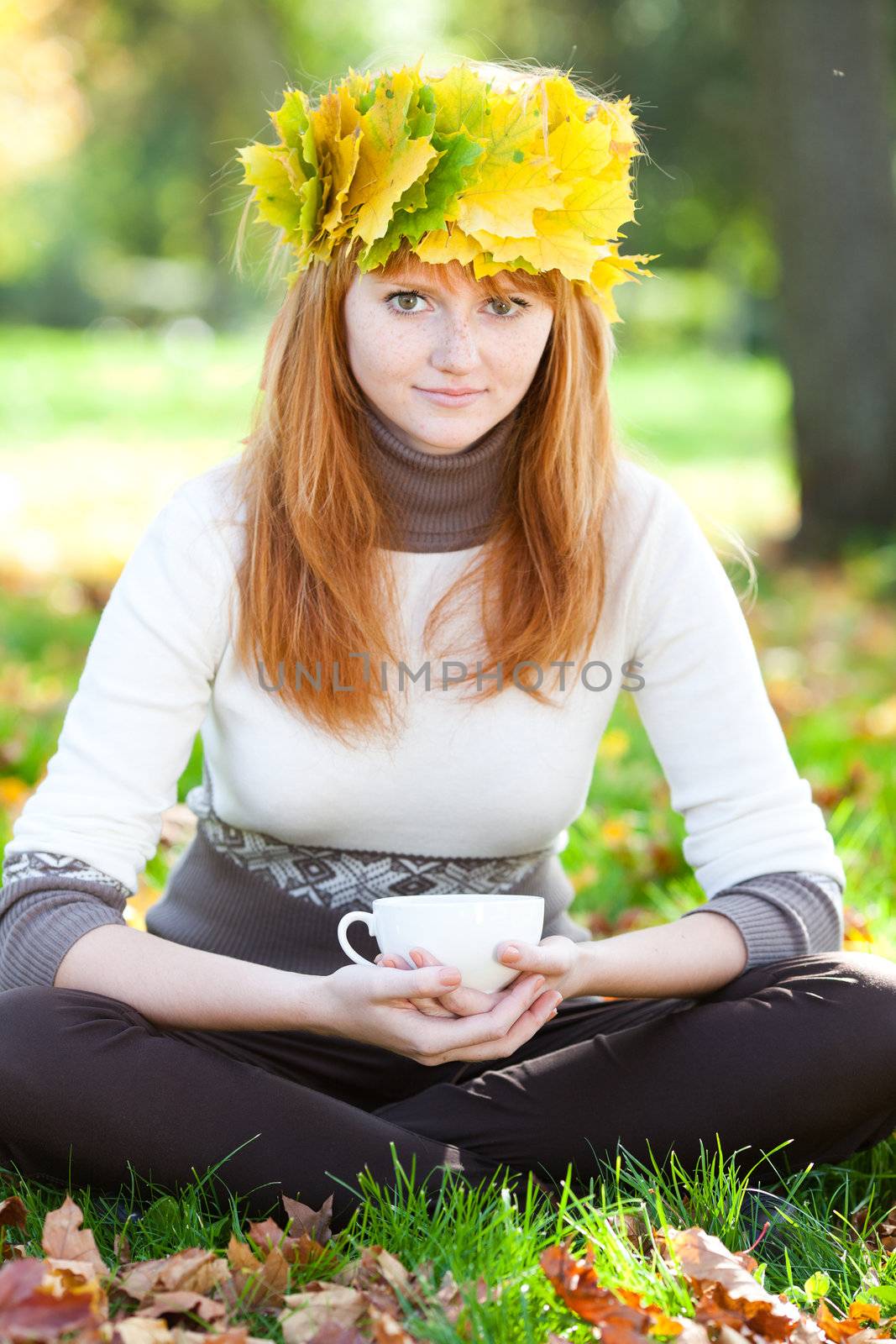 young redhead teenager woman in a wreath of maple leaves with cu by jannyjus