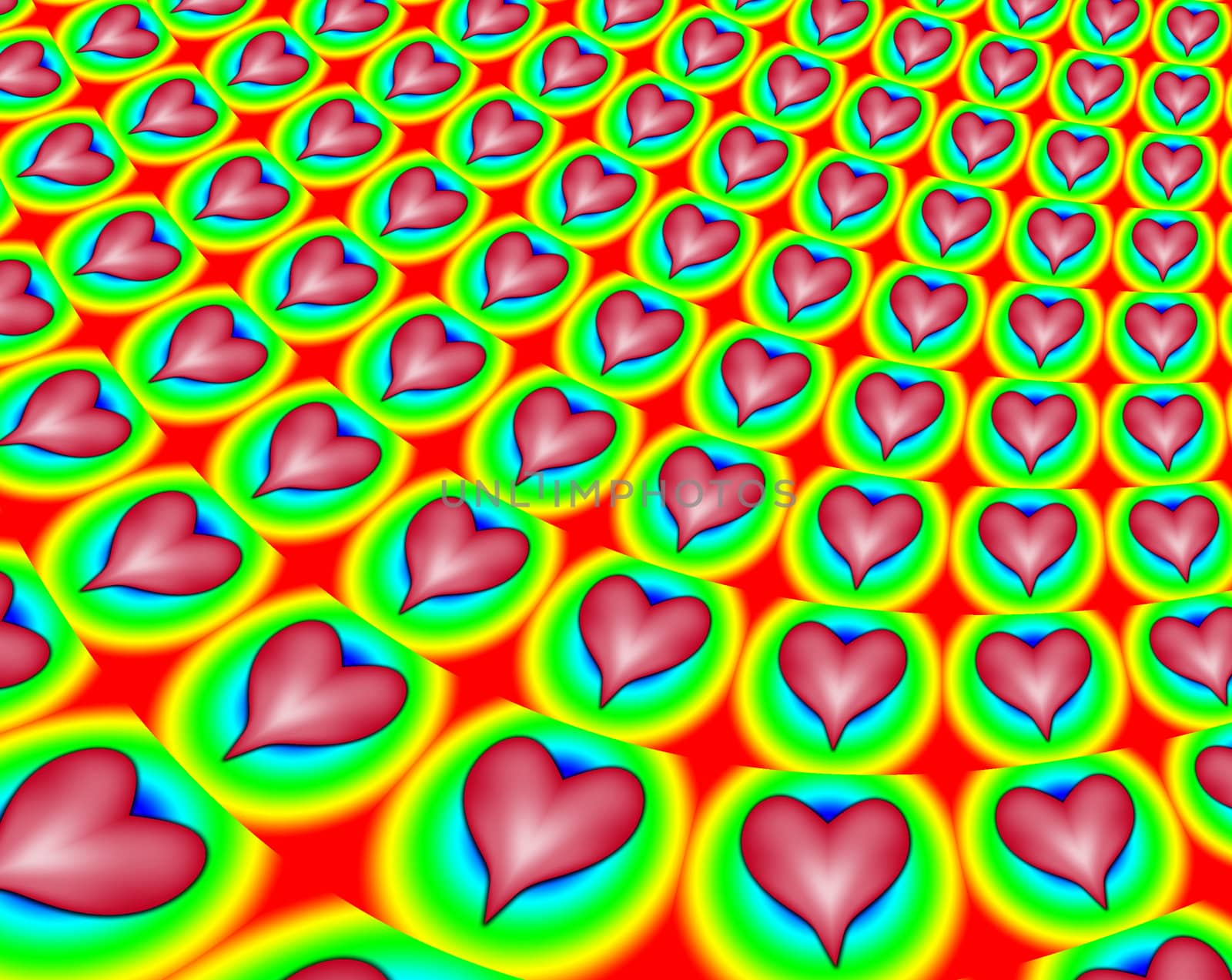Fractal pattern made out of colourful hearts.