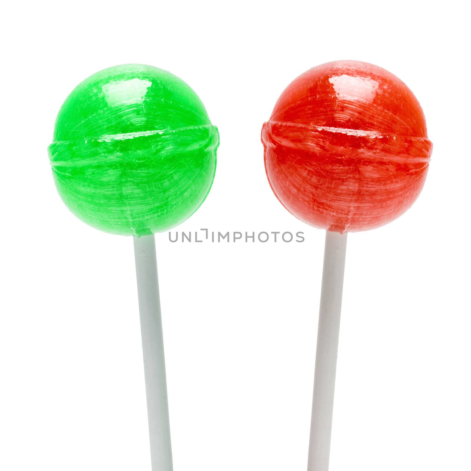 Lollipop green and red sweetmeat isolated on white background