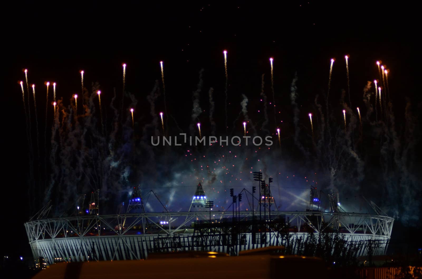 London � August 12: Fireworks over the Olympic Stadium to mark the closing ceremony of the 2012 Olympic Games In London  August 12th, 2012 in London, England.