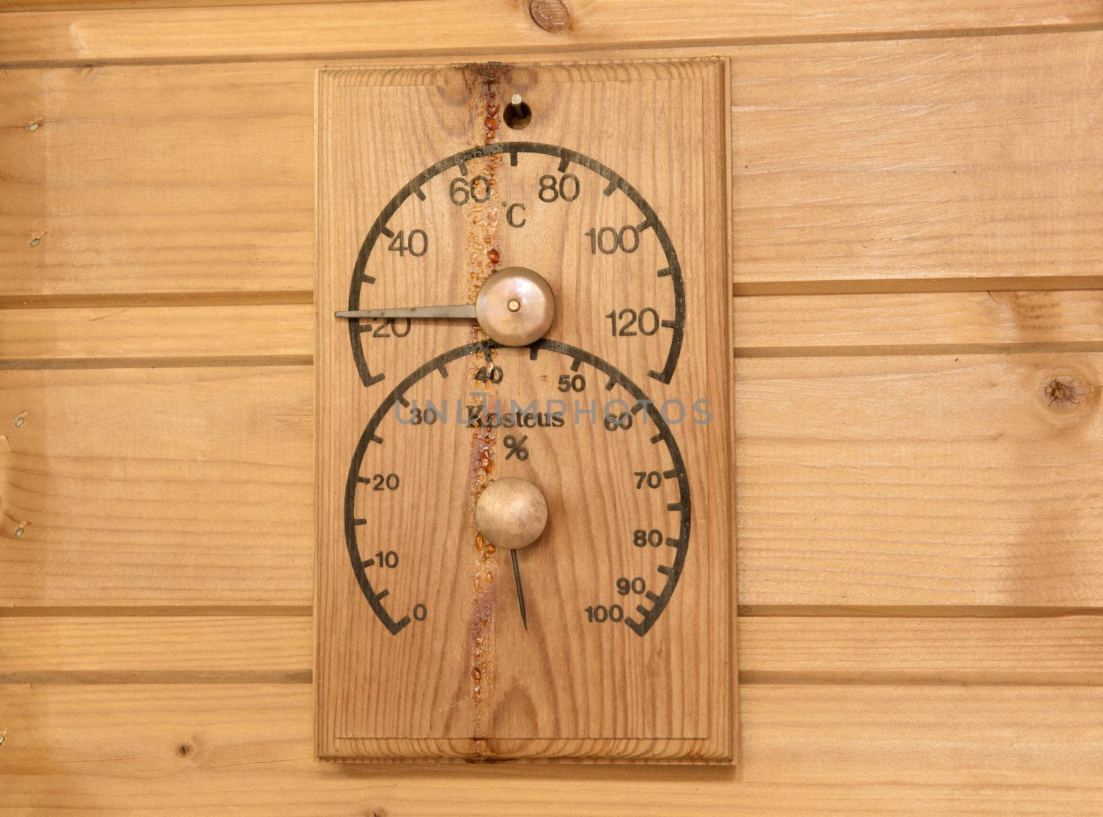 The thermometer and the humidity measuring instrument in the Finnish sauna