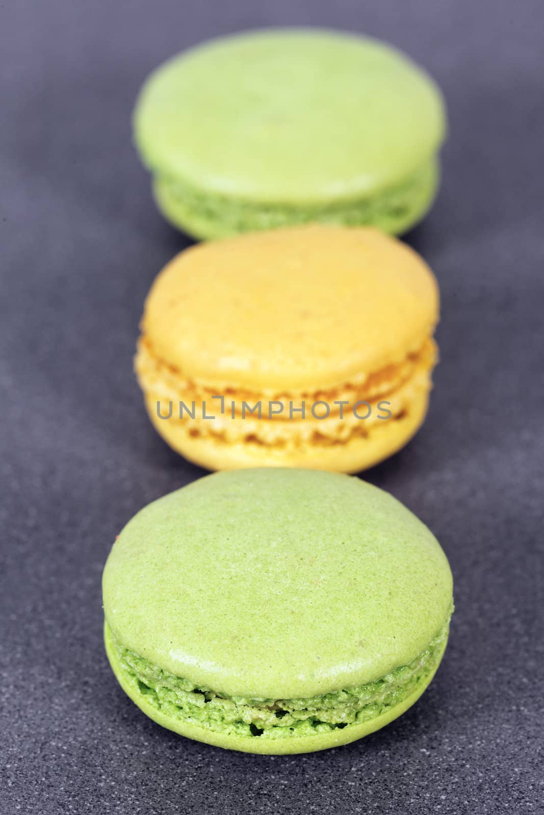 green and yellow macaroons in kitchen
