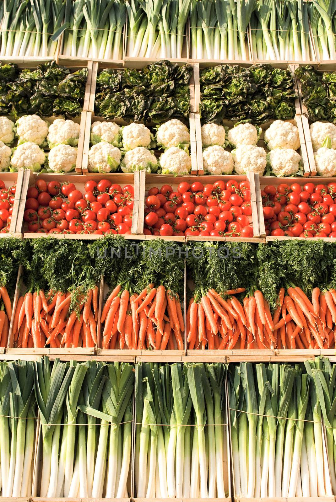 different types of vegetables stacked in a pile 
