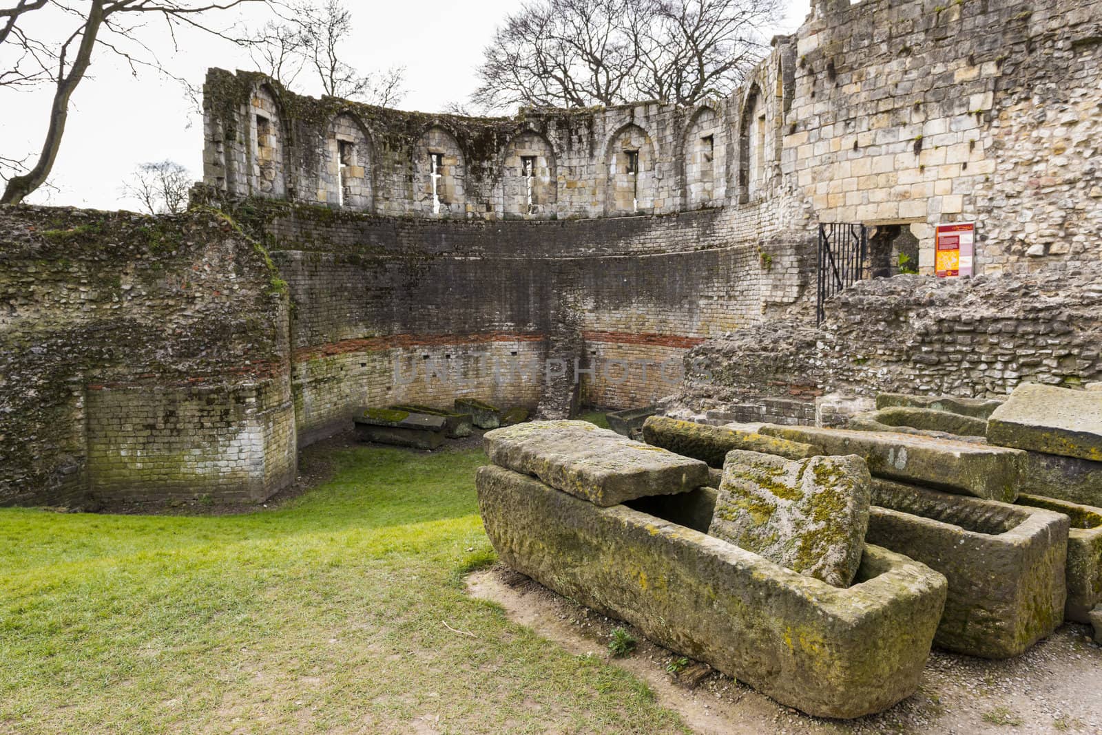 YORK, UK - MARCH 30: Ruins of the Multangular Tower, the last surviving of eight similar towers that formed Roman York's stone defences in the fourth century. March 30, 2013 in York.