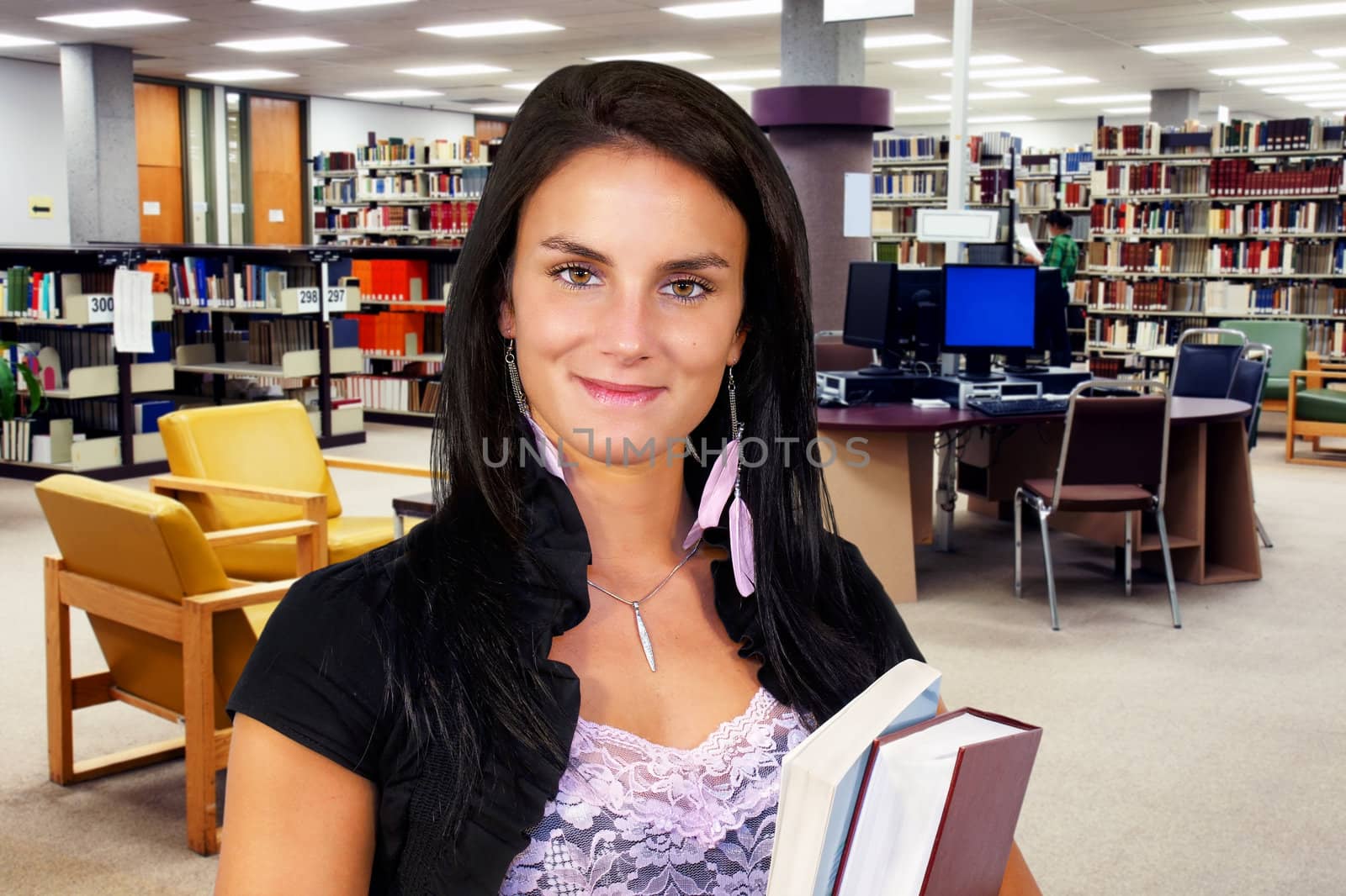 Young woman at library by Mirage3