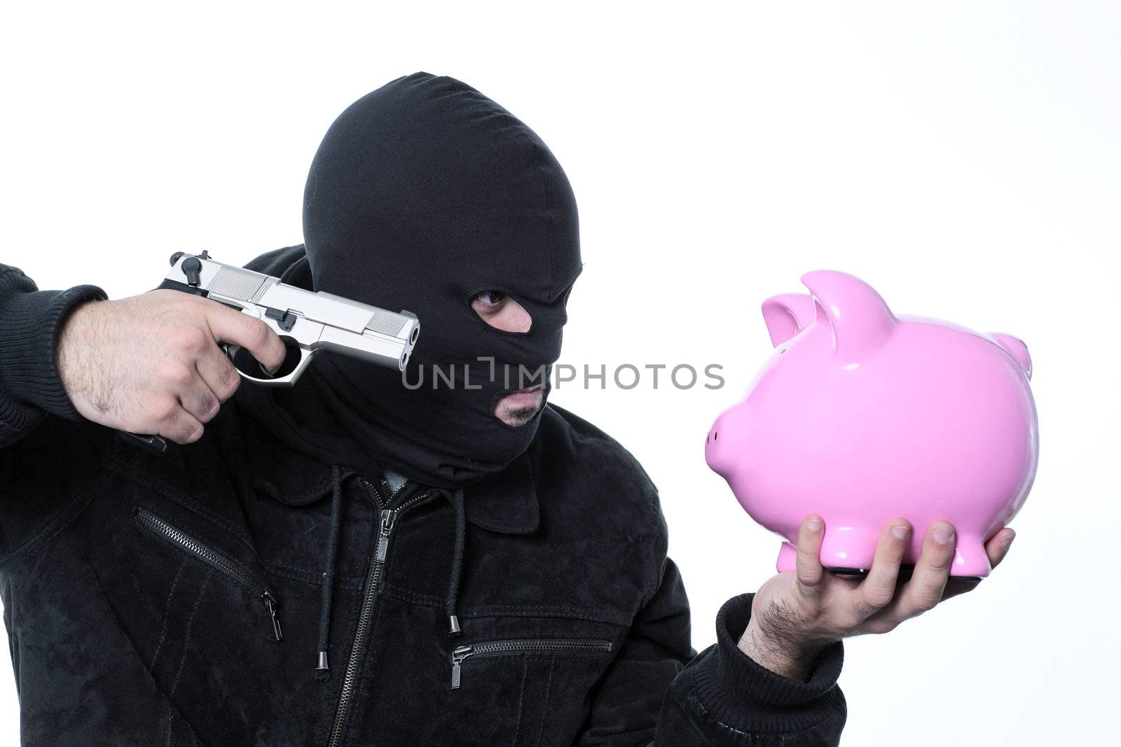 very bad boy with pink piggy bang and gun