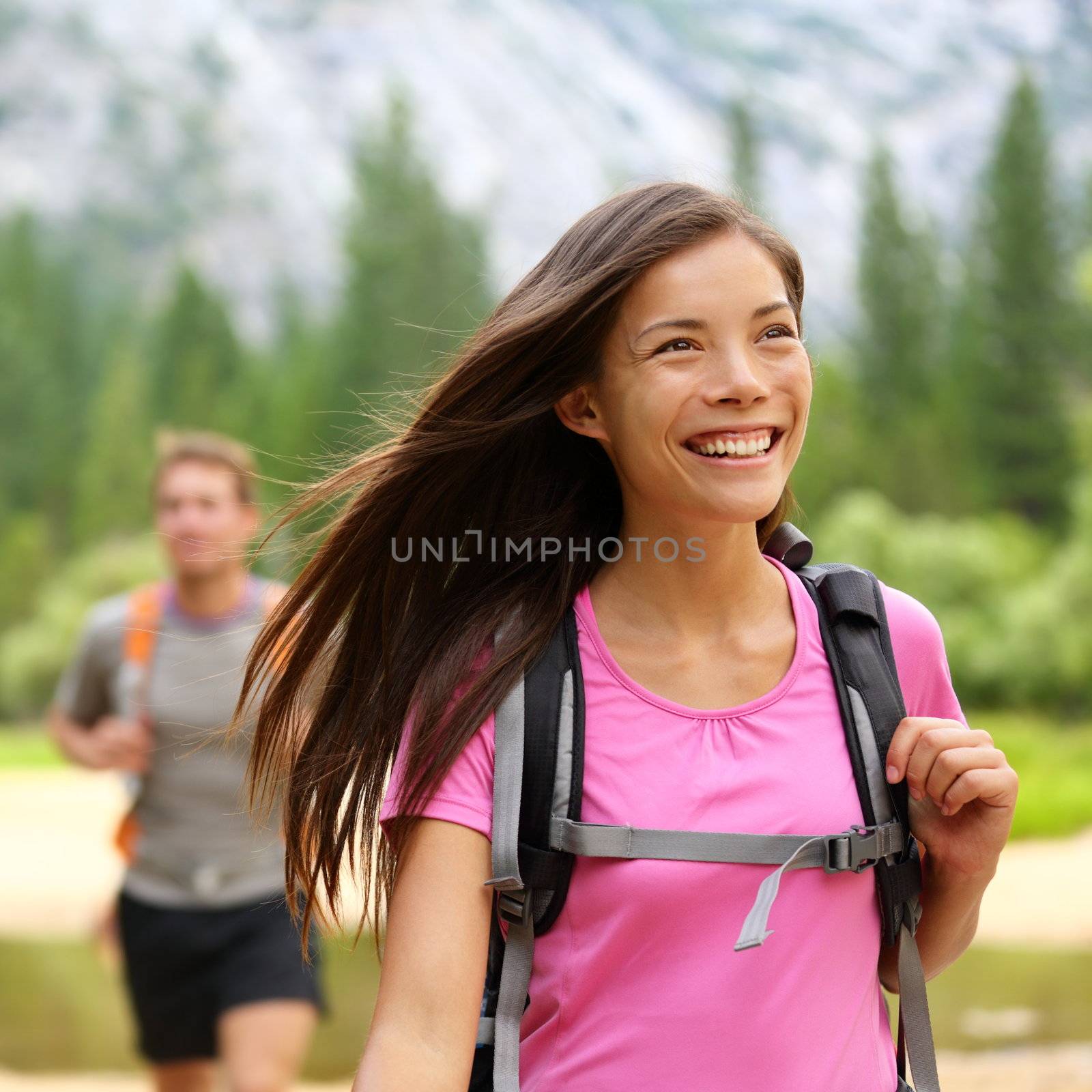 Hiker woman hiking happy by Maridav