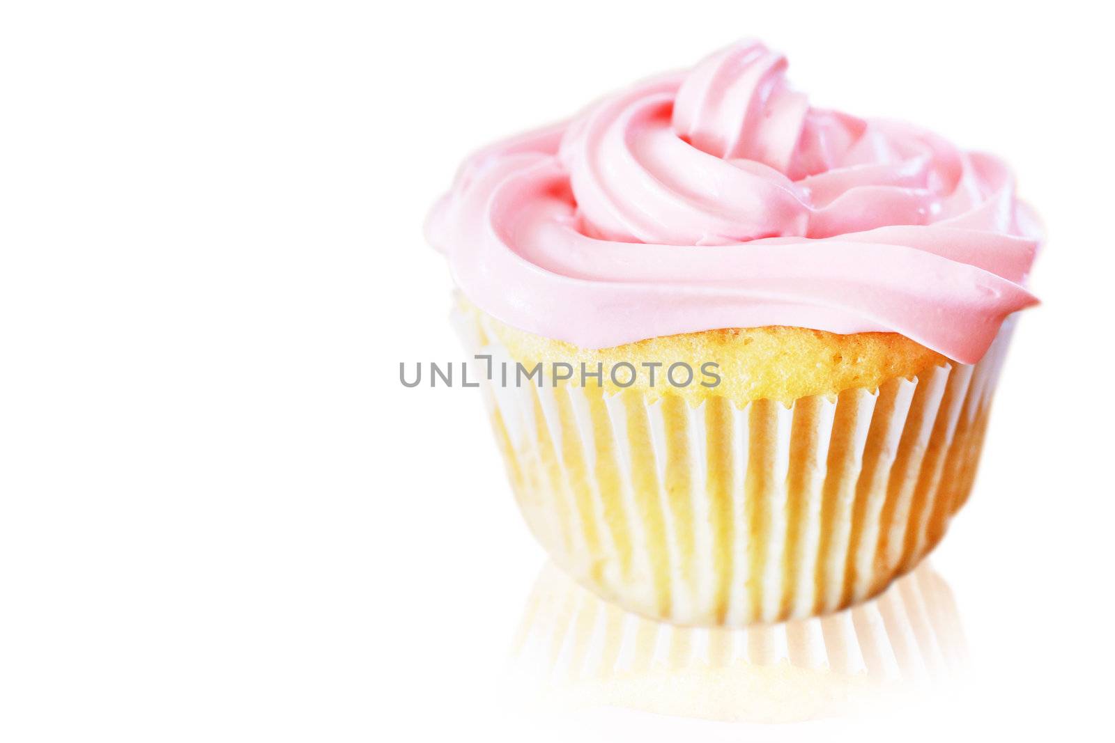 Vanilla cupcake with pink frosting