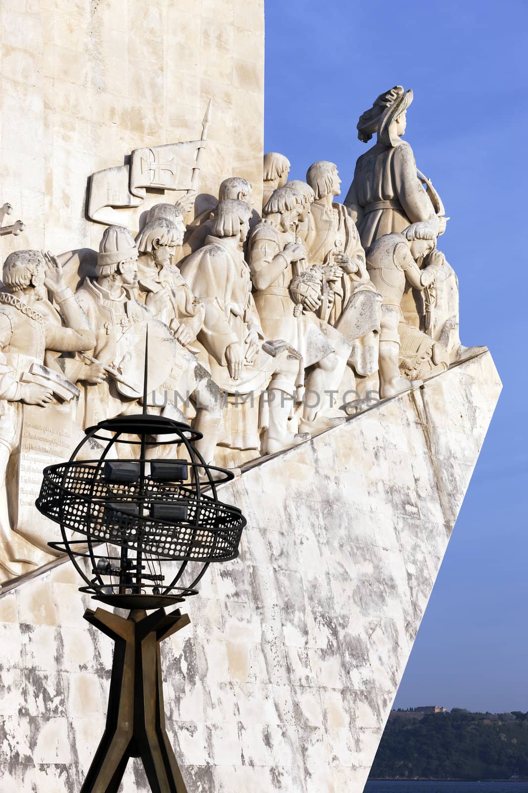 vertical view of Padrao dos Descobrimentos, monument in Lisbon, Portugal