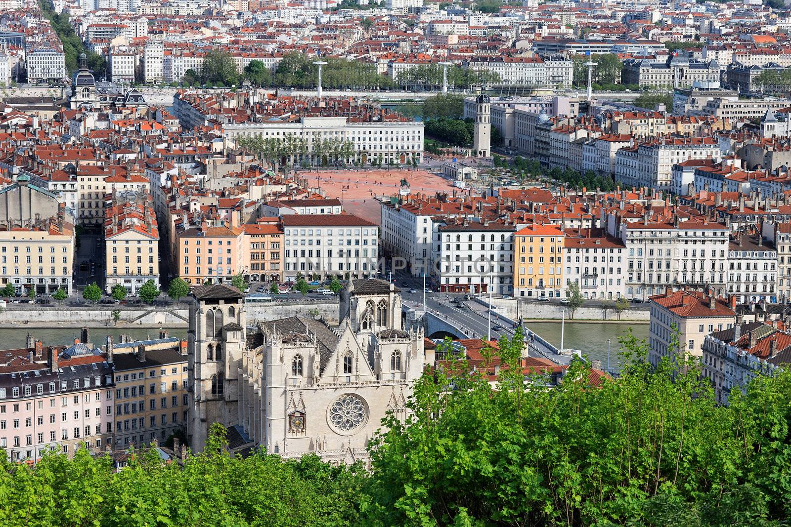 aerial view of Lyon city in summer, France