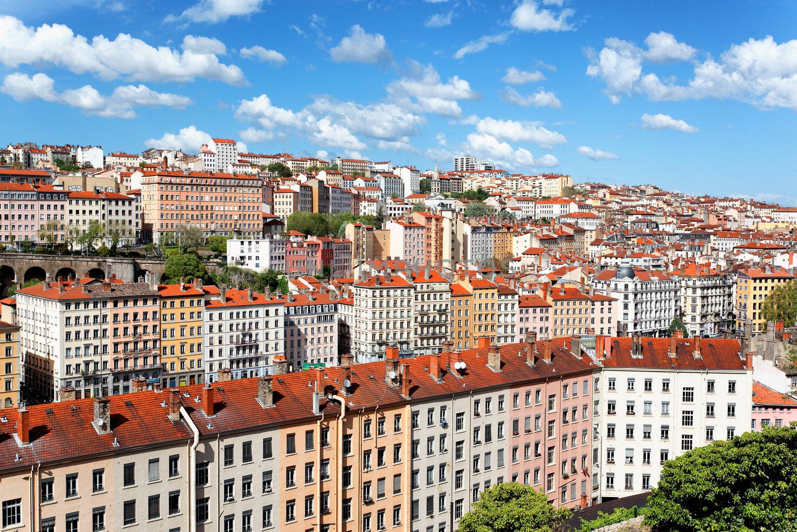 colored Lyon district in summer, France