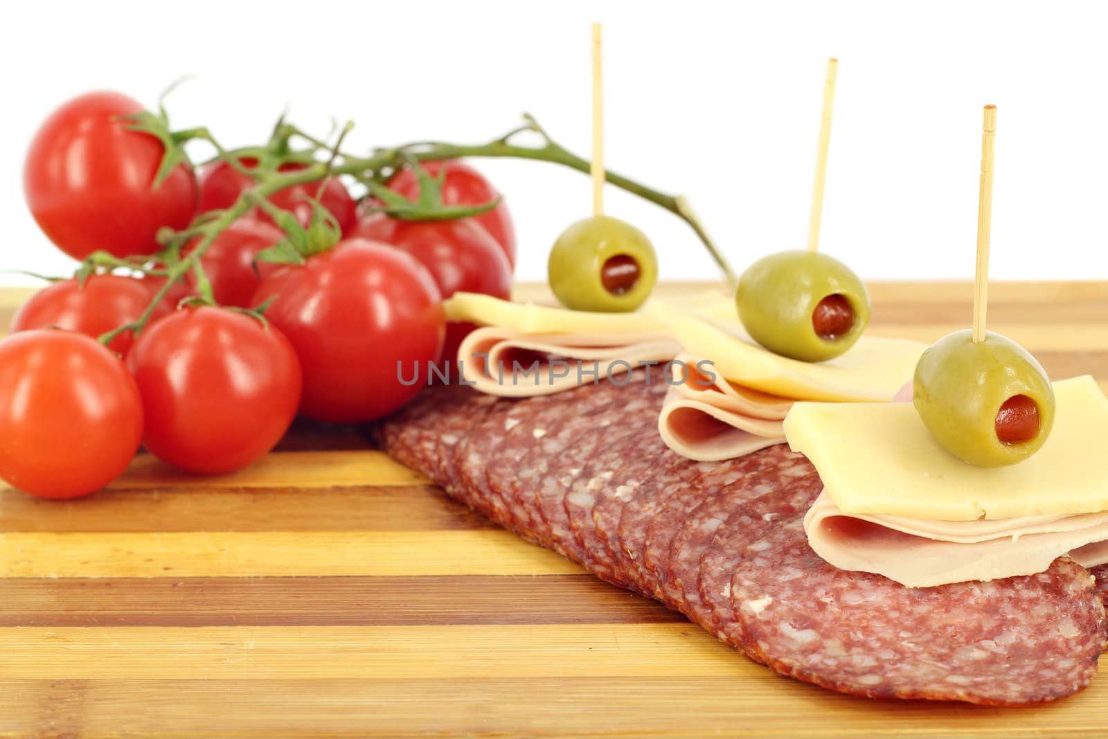 salami cheese olives and tomatoes