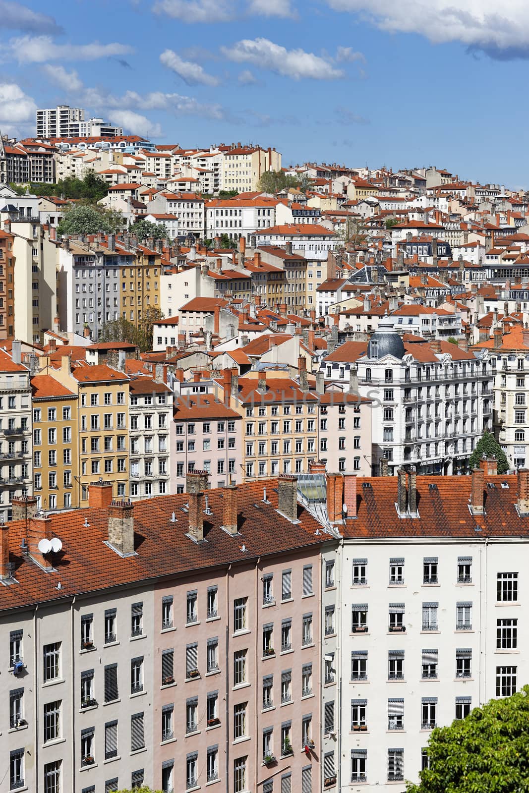 colorful buildings in the city of Lyon in summer