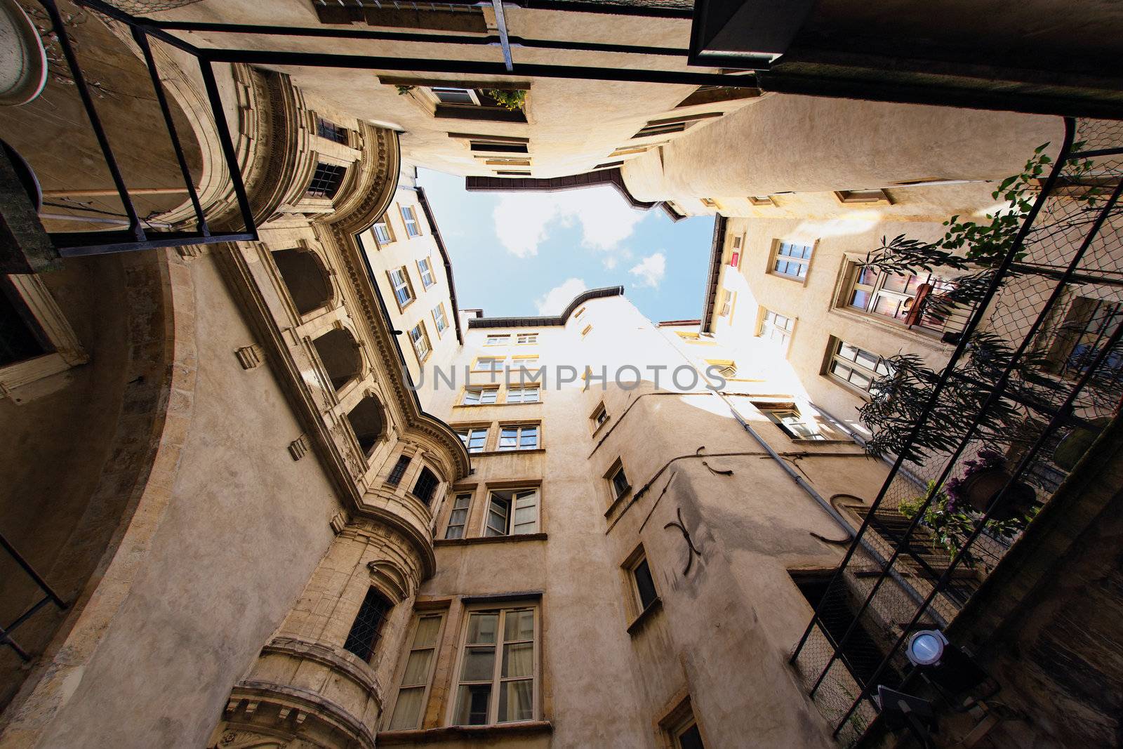 courtyard of an antique building in Lyon city, France 