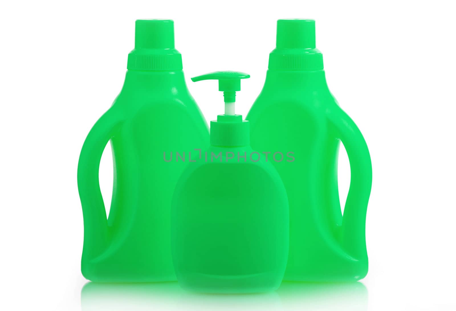 Colored plastic bottles isolated on white background