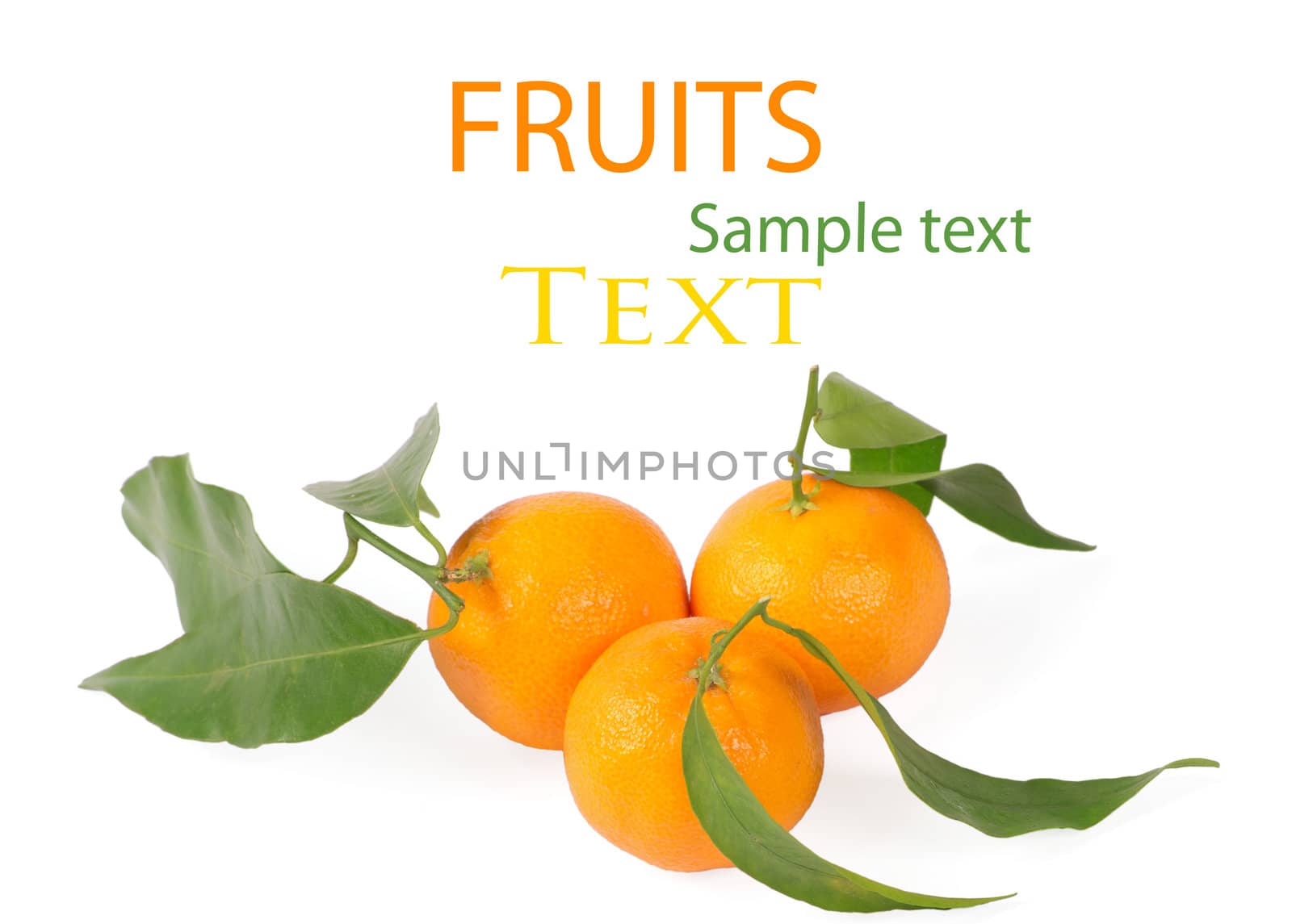 Tangerines with green leaves isolated on white