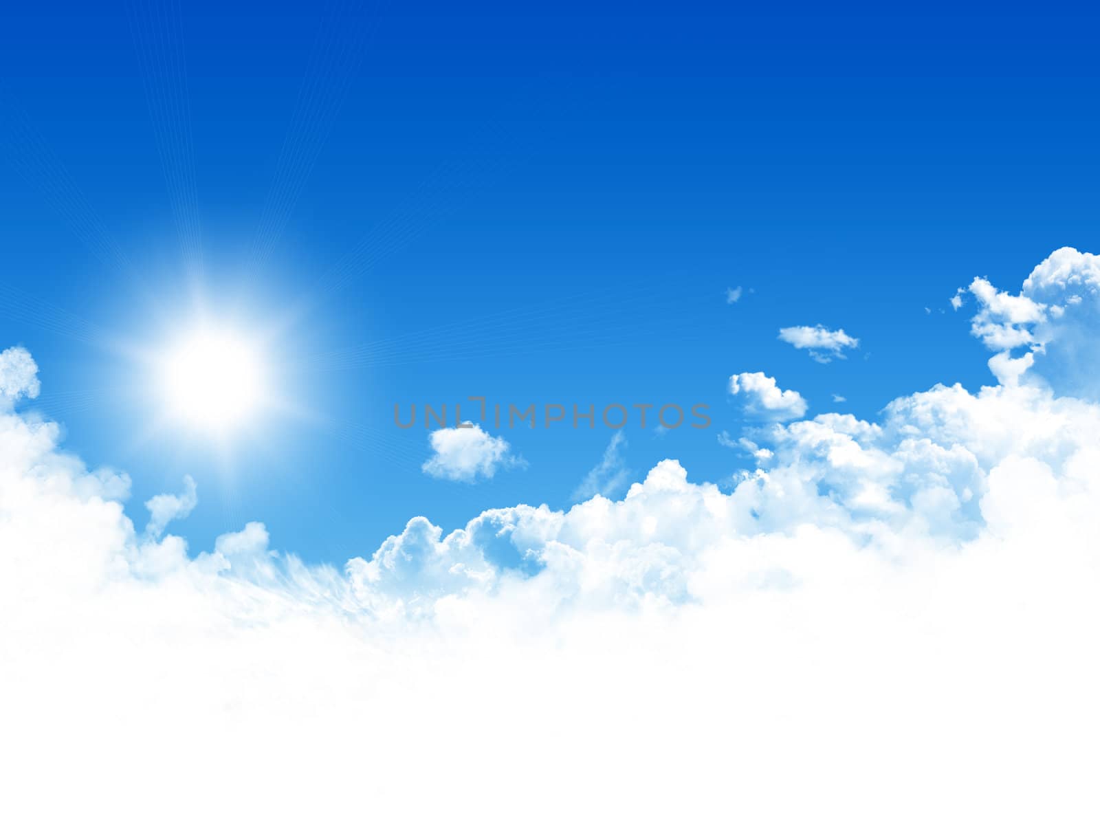 Blue sky with clouds and sun
