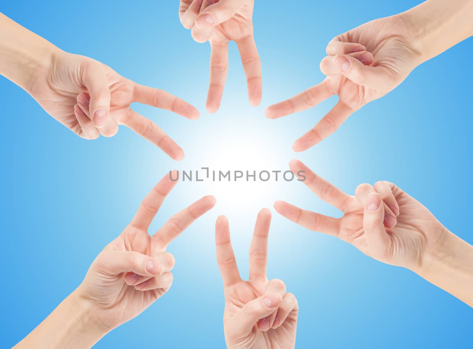 Hands of teamwork , forming the star shape