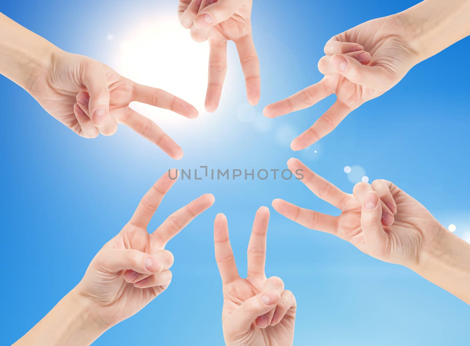 Hands of teamwork , forming the star shape