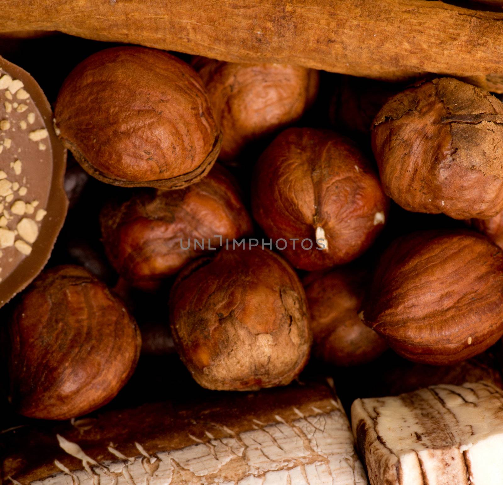 coffee beans, cinnamon and nuts 