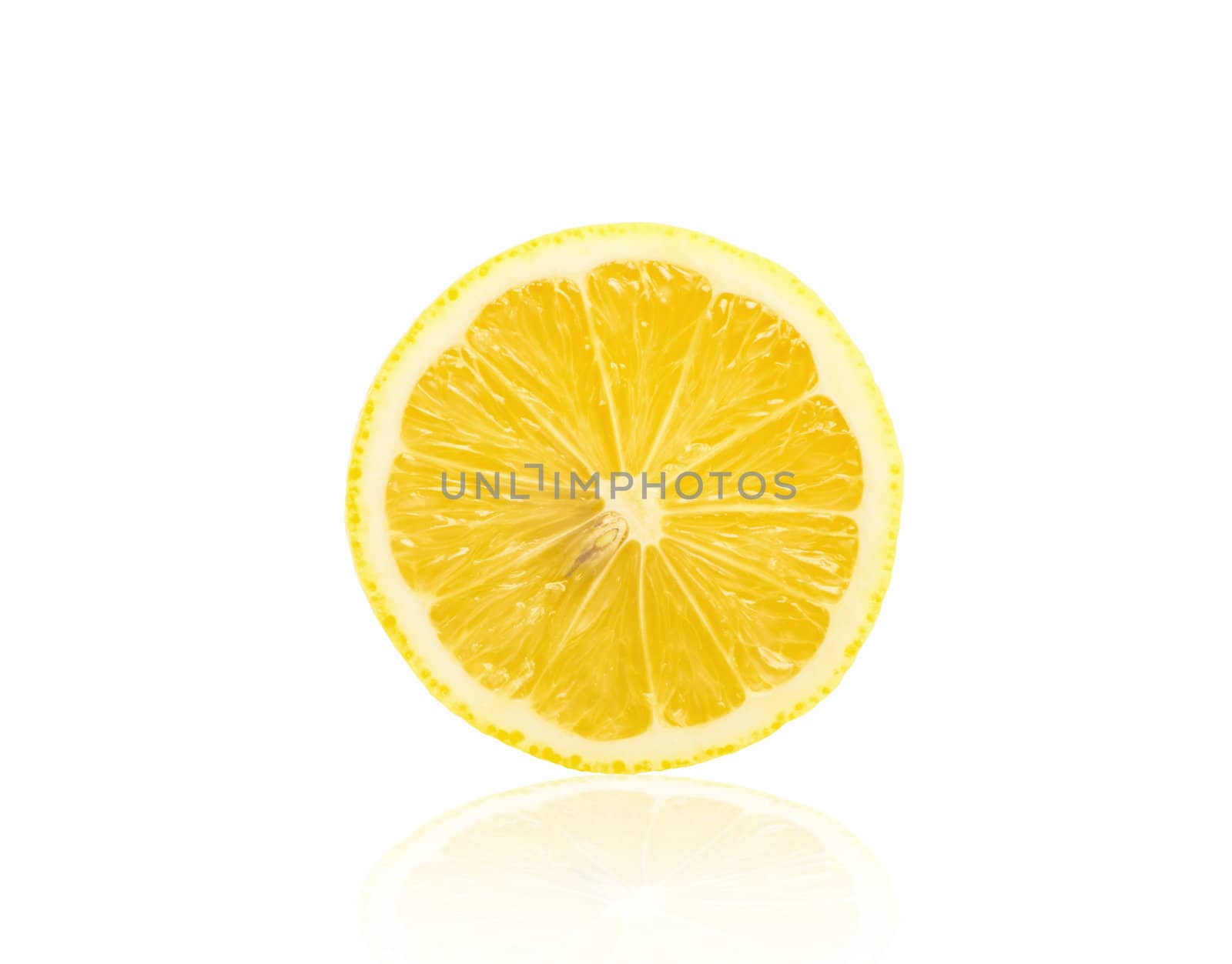 Slice of fresh lemon isolated on white background