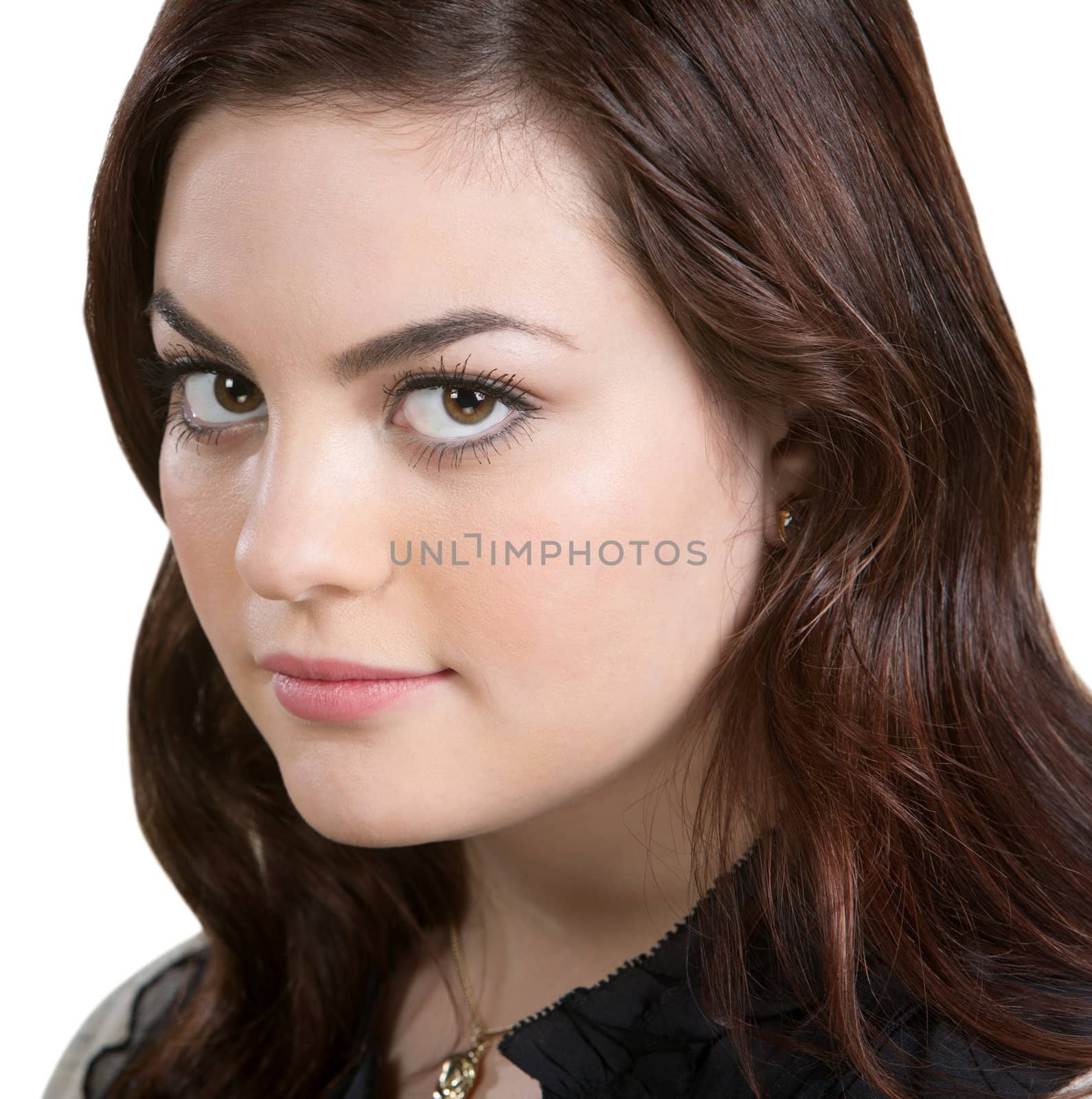 Close up of sexy young female adult over white background