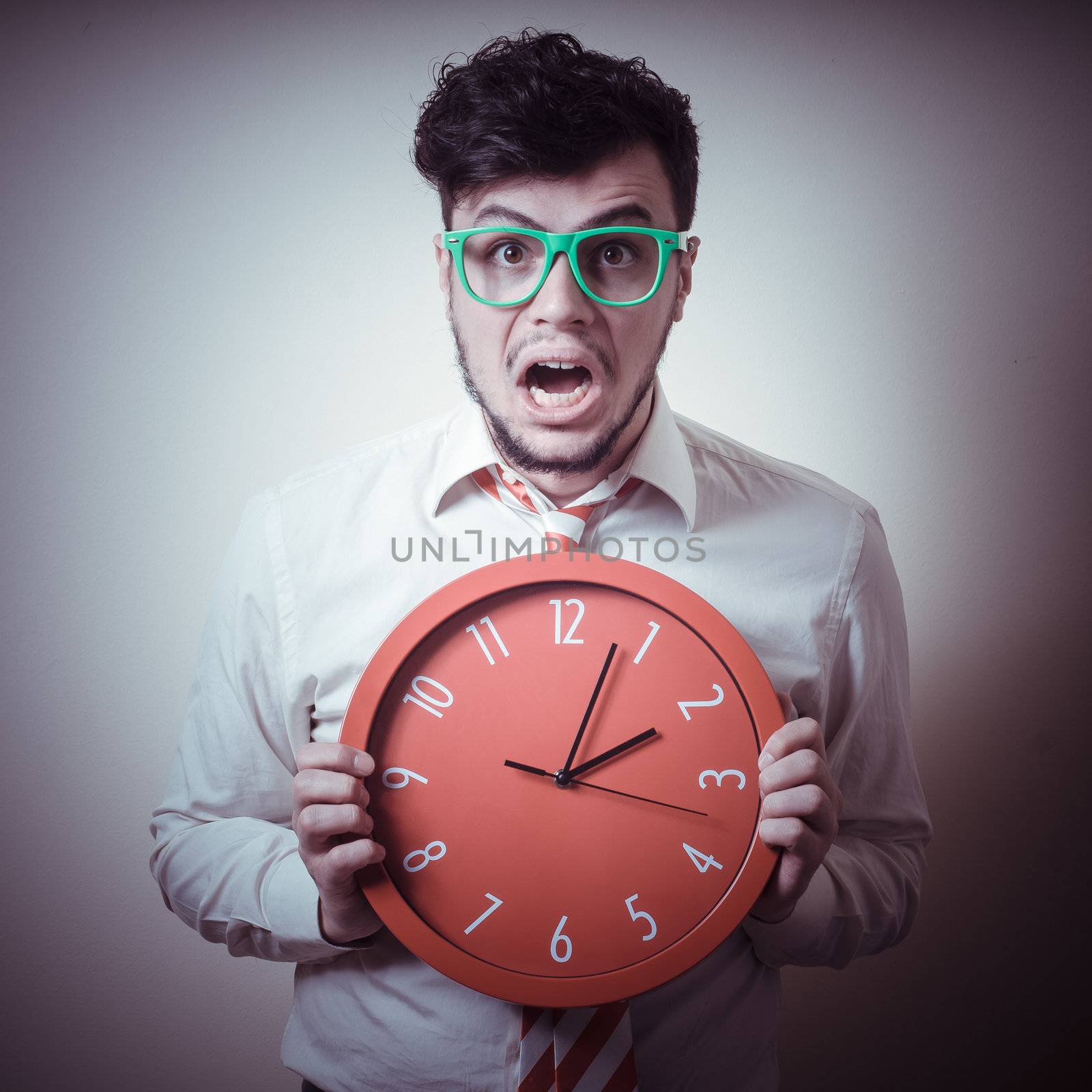 funny businessman with wall clock by peus