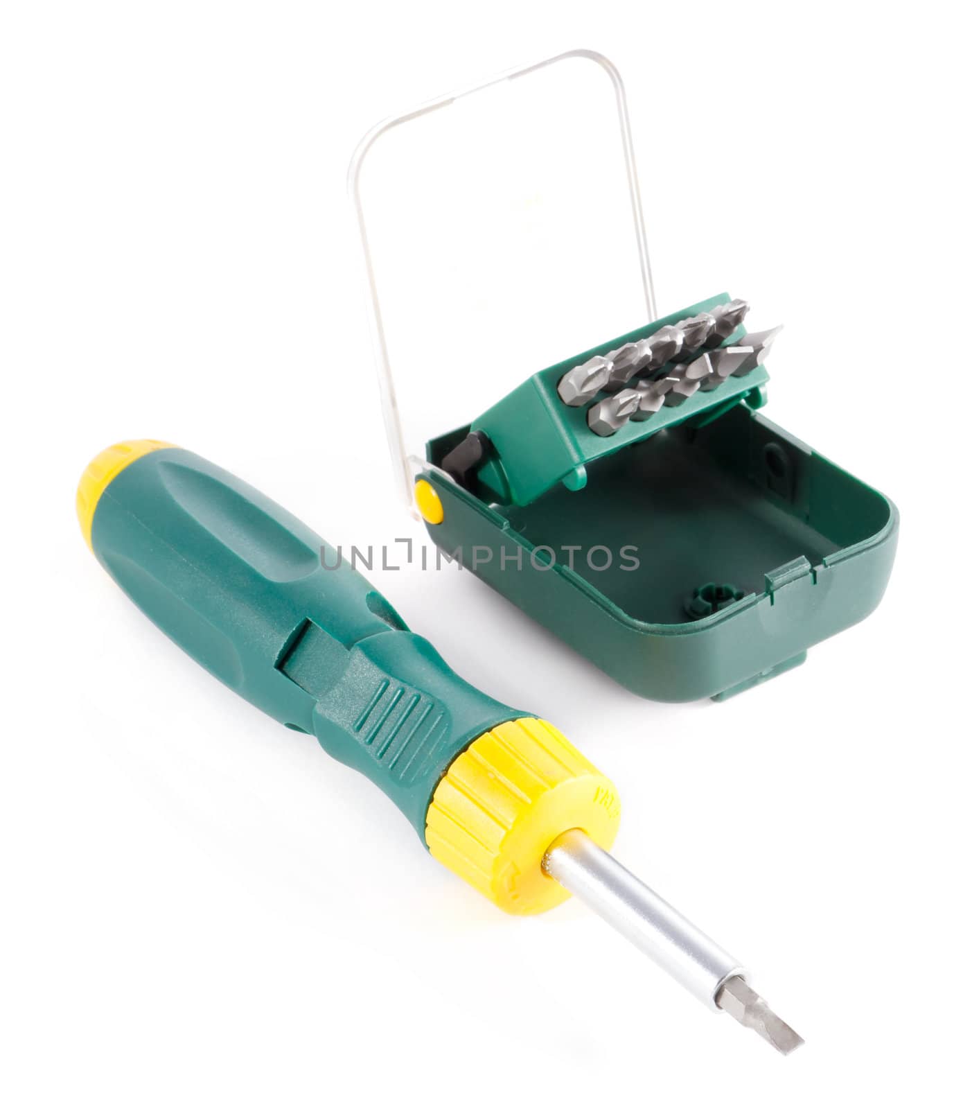 a set of screwdrivers on a light background